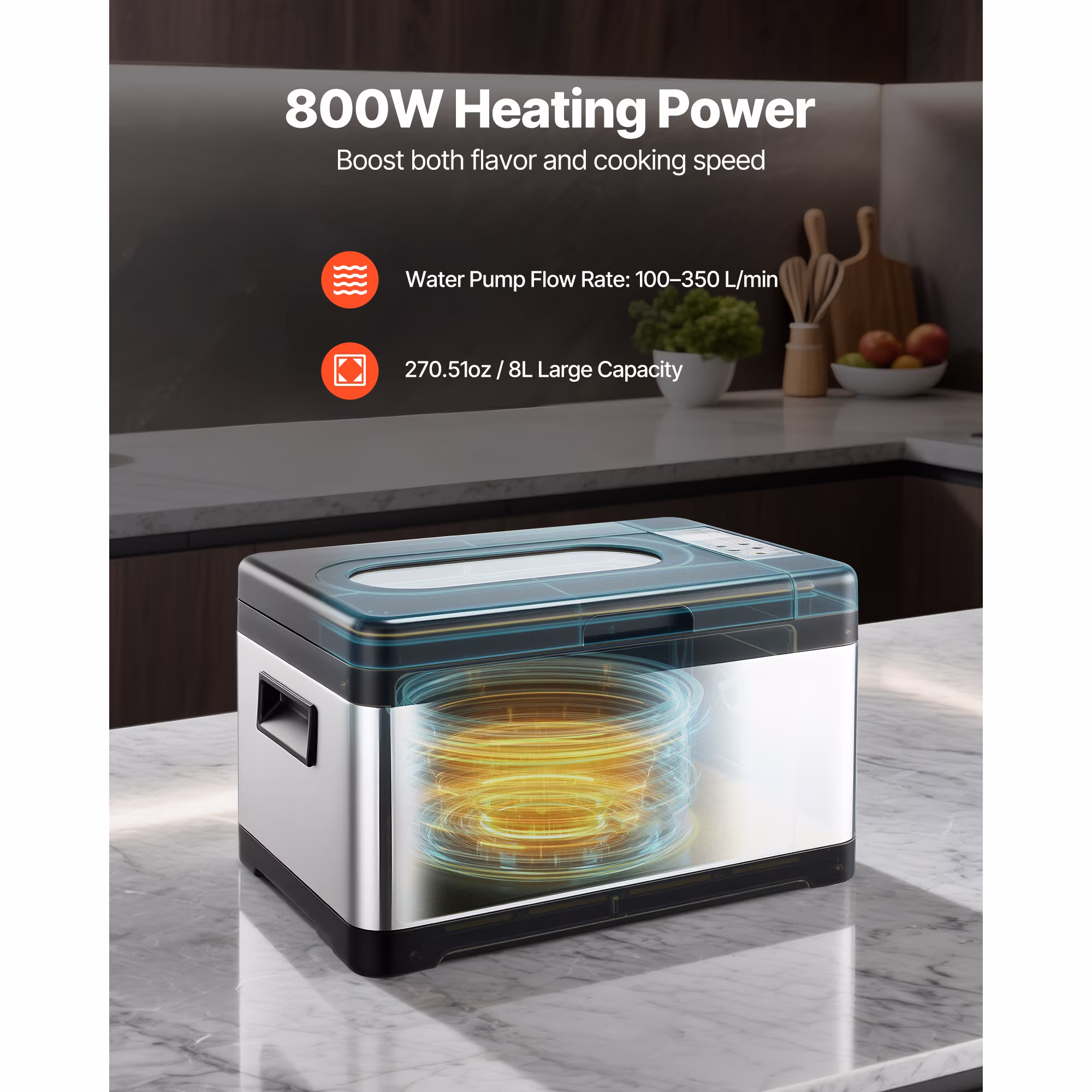 KFFKFF 800W Sous Vide Cooker with LED Display, Precision Temperature & Timer Control, Glass Lid, All-in-One Cooking Pot for Home Use - Image 4