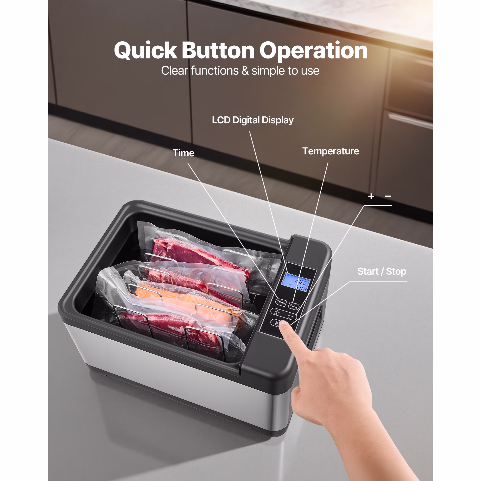KFFKFF 800W Sous Vide Cooker with LED Display, Precision Temperature & Timer Control, Glass Lid, All-in-One Cooking Pot for Home Use - Image 2
