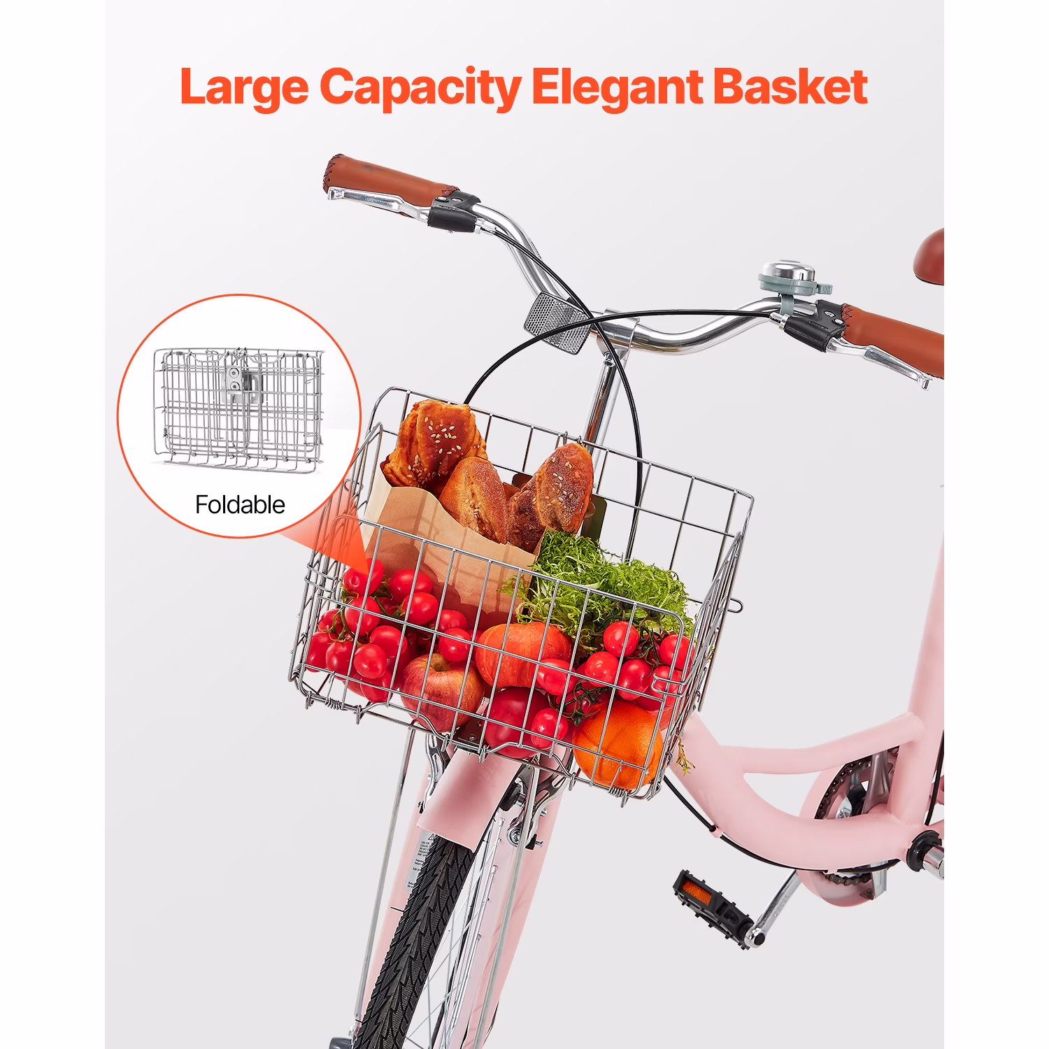 KFFKFF Cruiser Bike, Single Gear, 26-Inch Rose-Colored Seaside Cycling Bike with Spacious Basket and Back Stand, Robust Carbon Steel Leisure Bicycle for Adult Men and Women, with Modifiable Saddle - Image 2