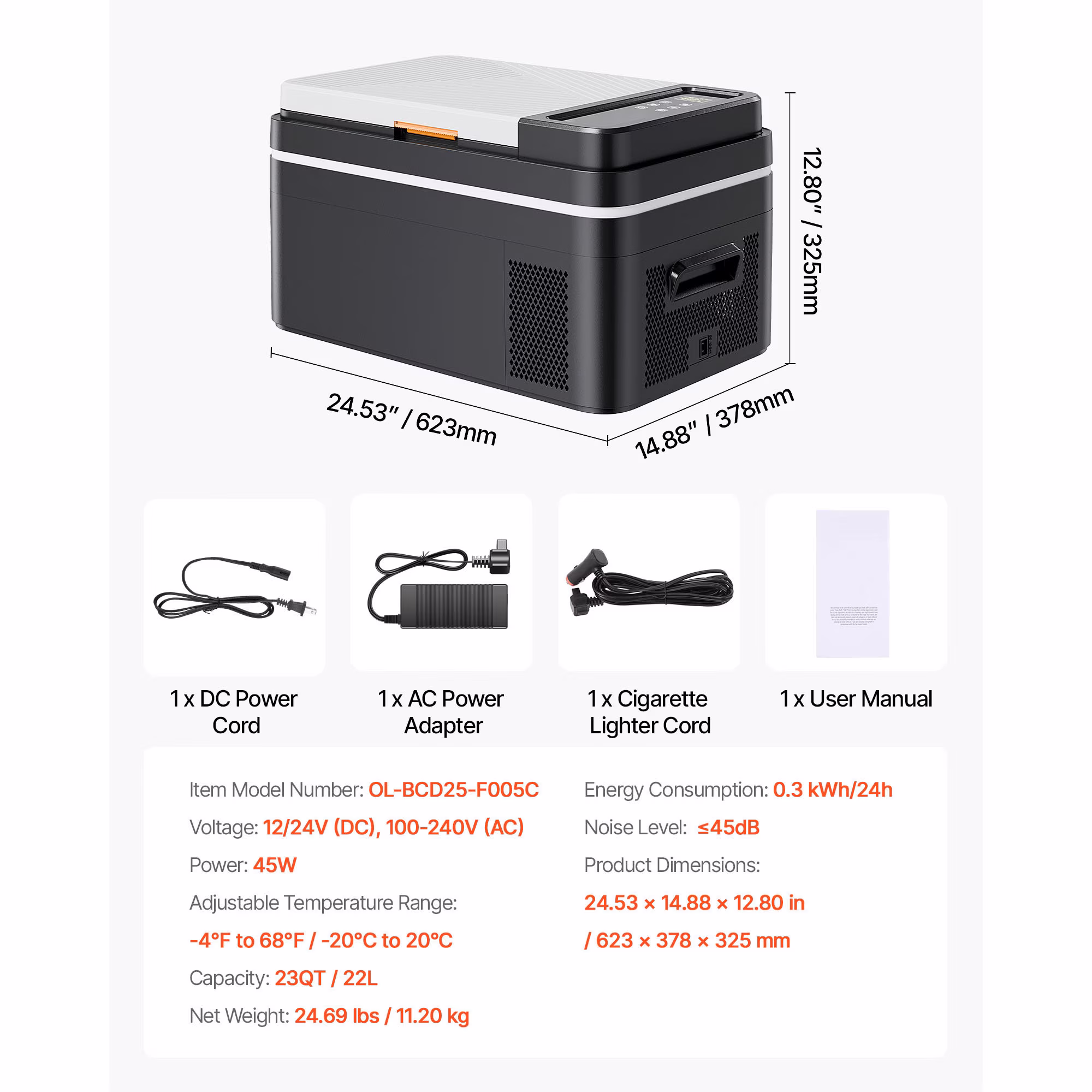KFFKFF Portable Car Refrigerator, DC 12/24V AC100-240V Compressor Cooler, -4°F to 68°F Fridge with APP Control, 23 QT Freezer for RVs, Campsites, Boats, Camping, Fishing, 45W Electric Cooler - Image 2