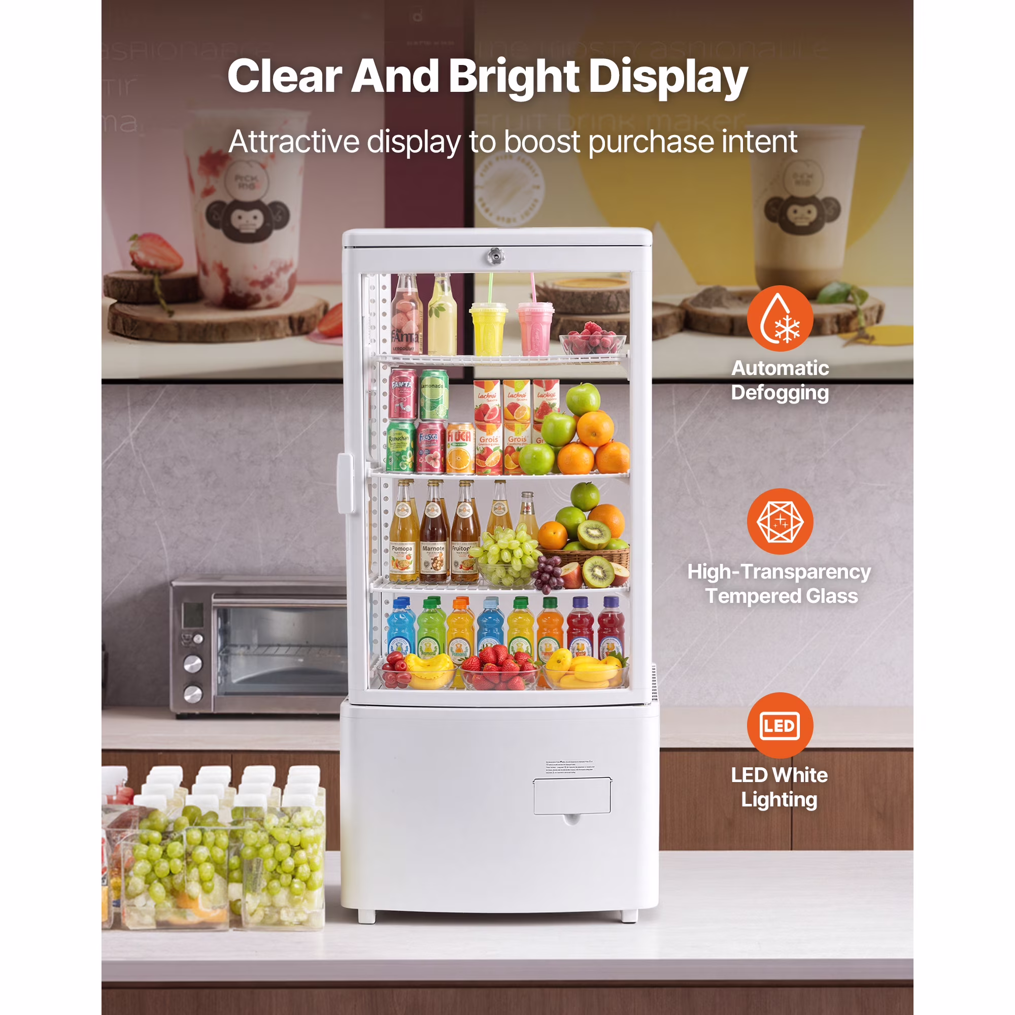 KFFKFF Refrigerated Countertop Display Case, 3 Cu.Ft./85L Capacity, 3-Tier Commercial Pastry Refrigerator with LED Lighting, Efficient Cooling System, Frost-Free Air Circulation, Ideal for Bakeries - Image 5
