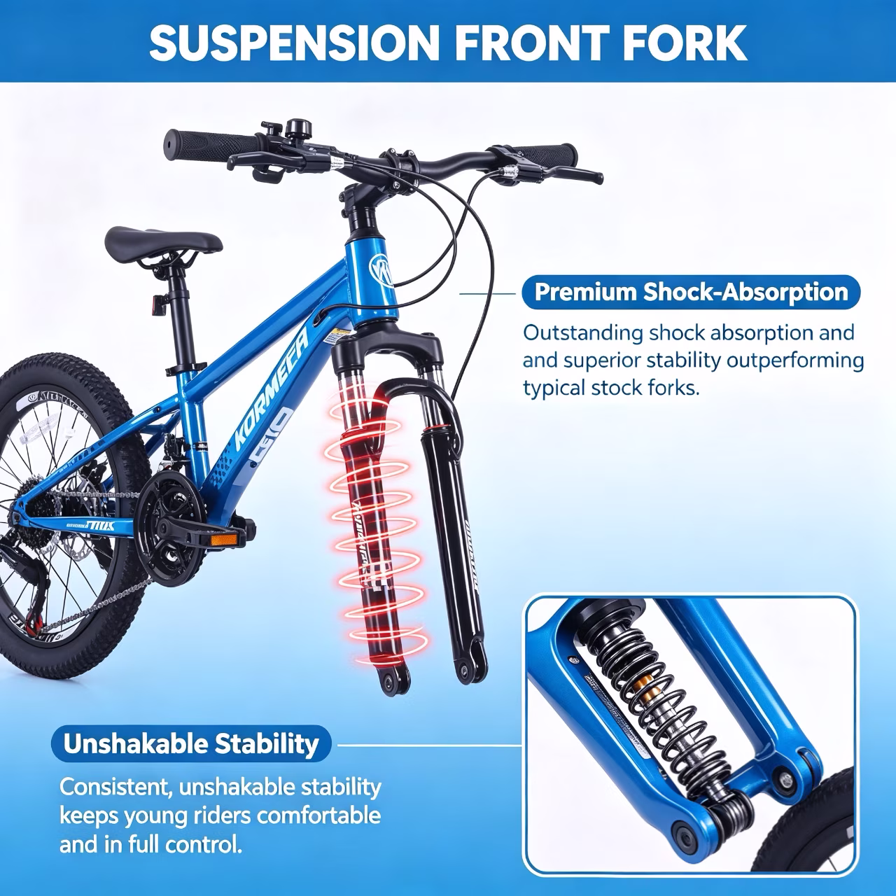 Korimefa 21-Speed Kids Bike, 20 inch Kids Mountain Bicycle for Boys Child Youth 6-12 Years Old, Double Disc Brake, Suspension Fork and Lightweight Aluminum Alloy Frame, Blue - Image 5