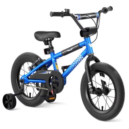 Korimefa Kids Bike, 14 inch Boys Bike BMX Style Bicycle with Training Wheels Coaster Brake for 4 5 6 7 Years Old Toddlers Boys, Blue