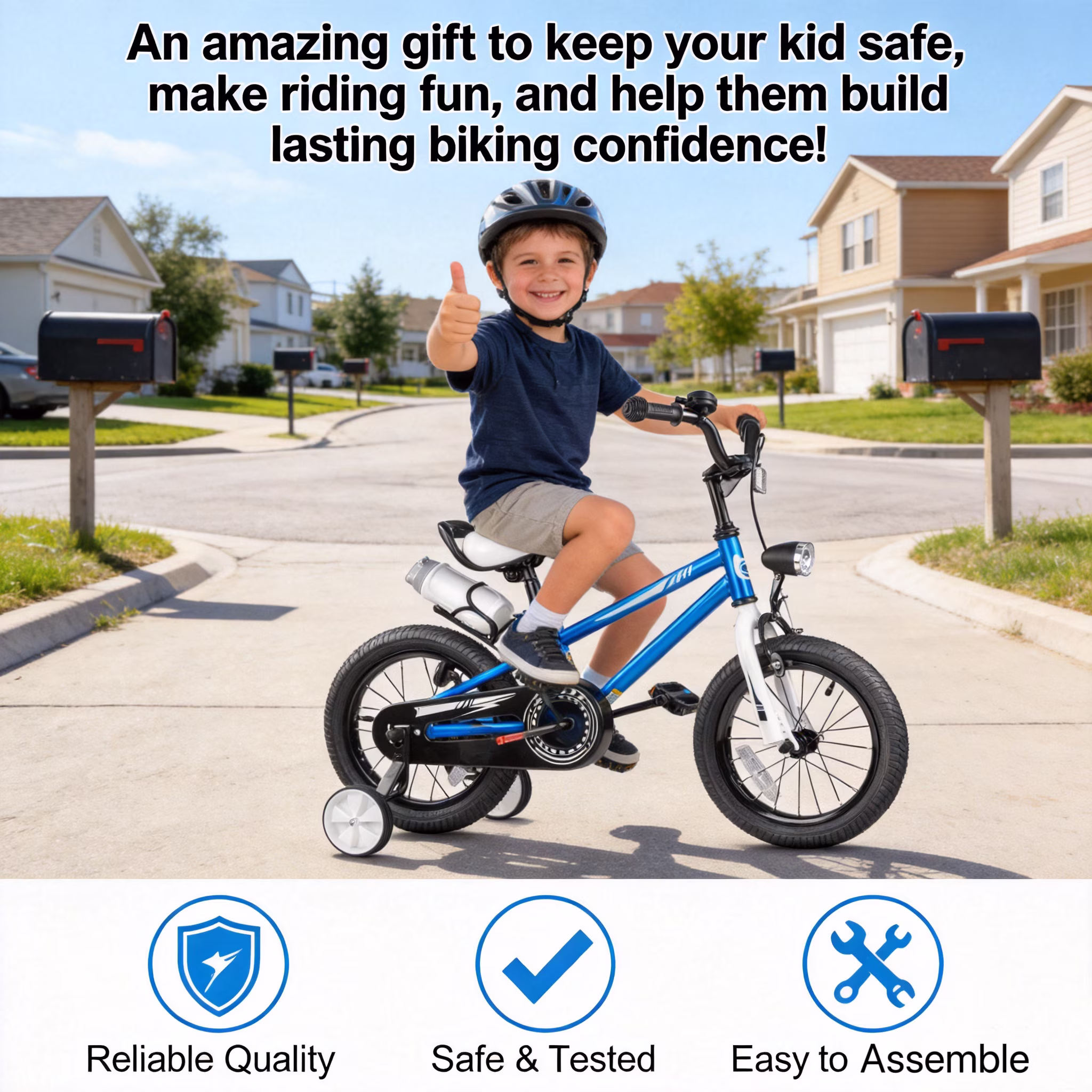 Korimefa Kids Bike Boys Bicycle 14 inch for Children Age 4-8 Years Old, Toddler Sport Cycling with Training Wheels, Hi-Ten Steel Frame, Blue - Image 5