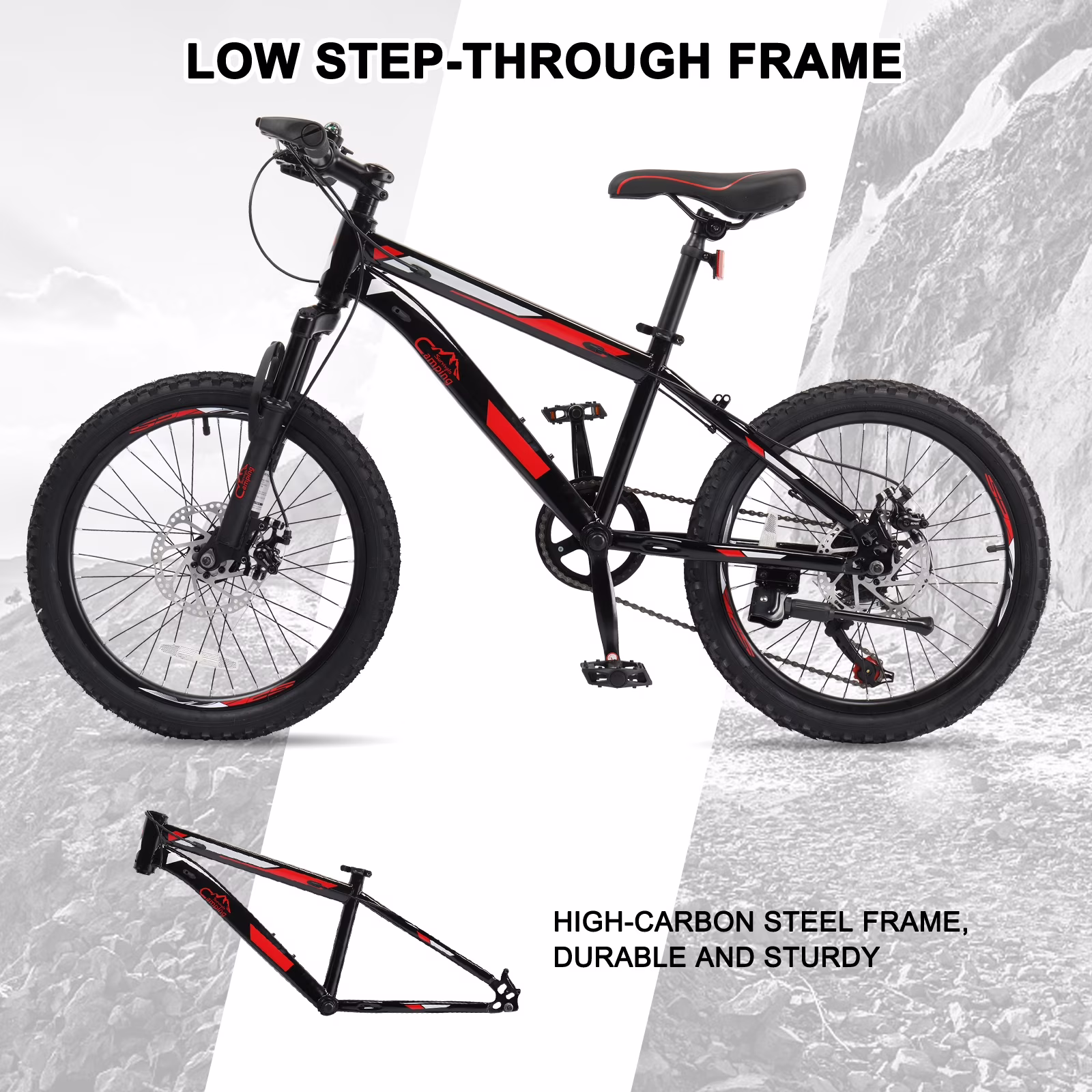 Ktaxon 20" Mountain Bike, 7 Speed Bike with Disc Brakes, Black - Image 3