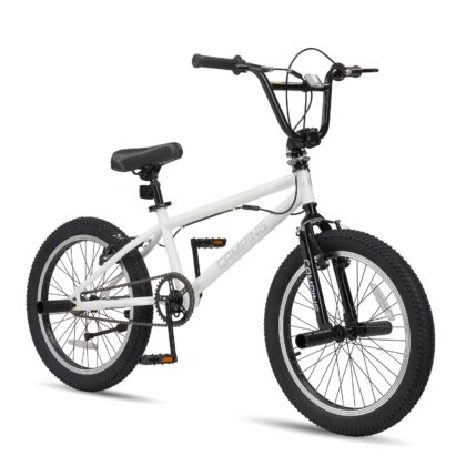 Ktaxon 20in BMX Bike, Beginner Trick Bicycle with Hi-Ten Steel Frame, 360 Degree Rotor Freestyle, 4 Pegs, V-Brake, White