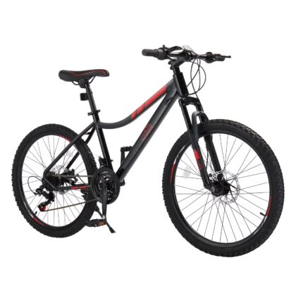 Ktaxon 24" Mountain Bike with Shimano 21 Speed, Disc Brakes, Black Red