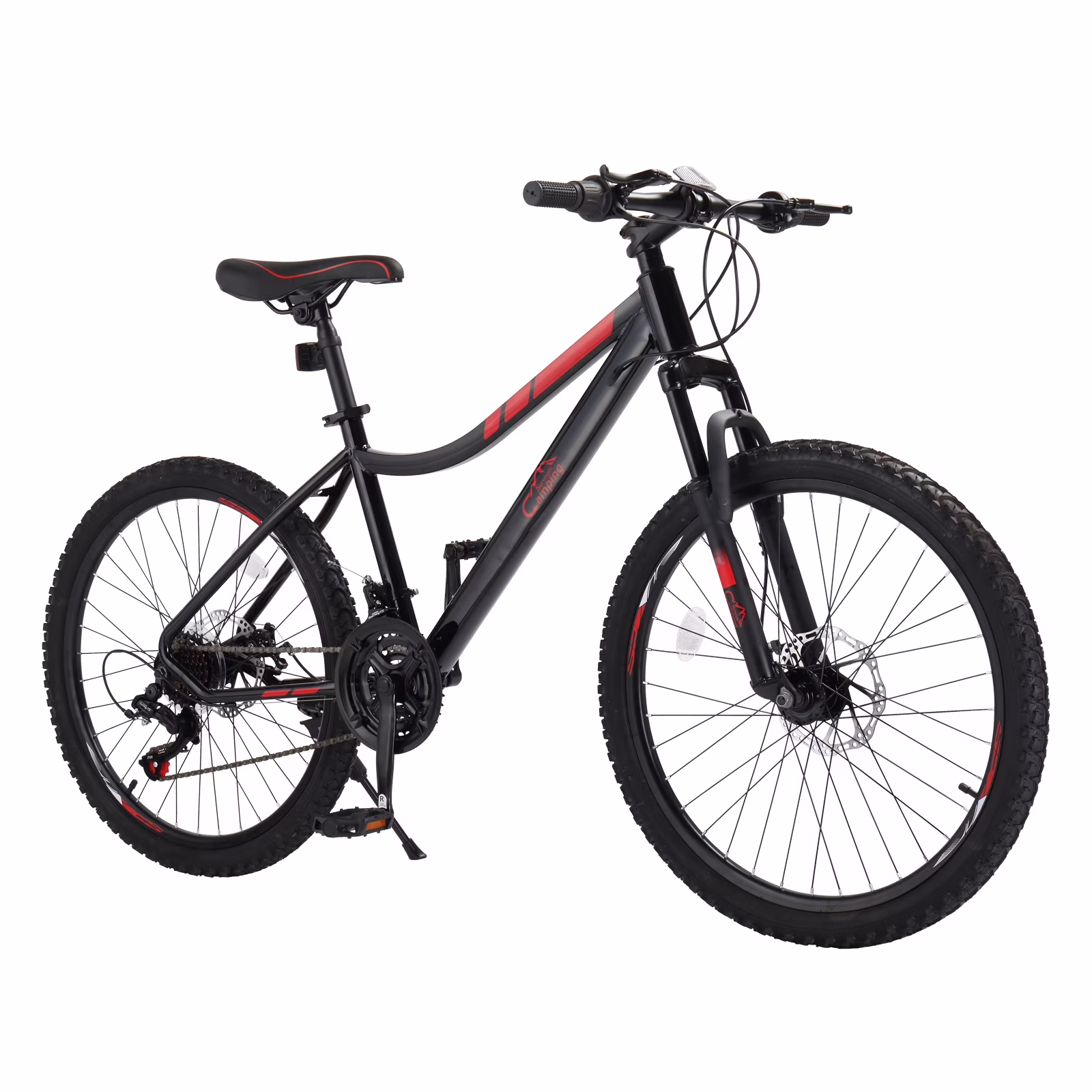 Ktaxon 24" Mountain Bike with Shimano 21 Speed, Disc Brakes, Black Red