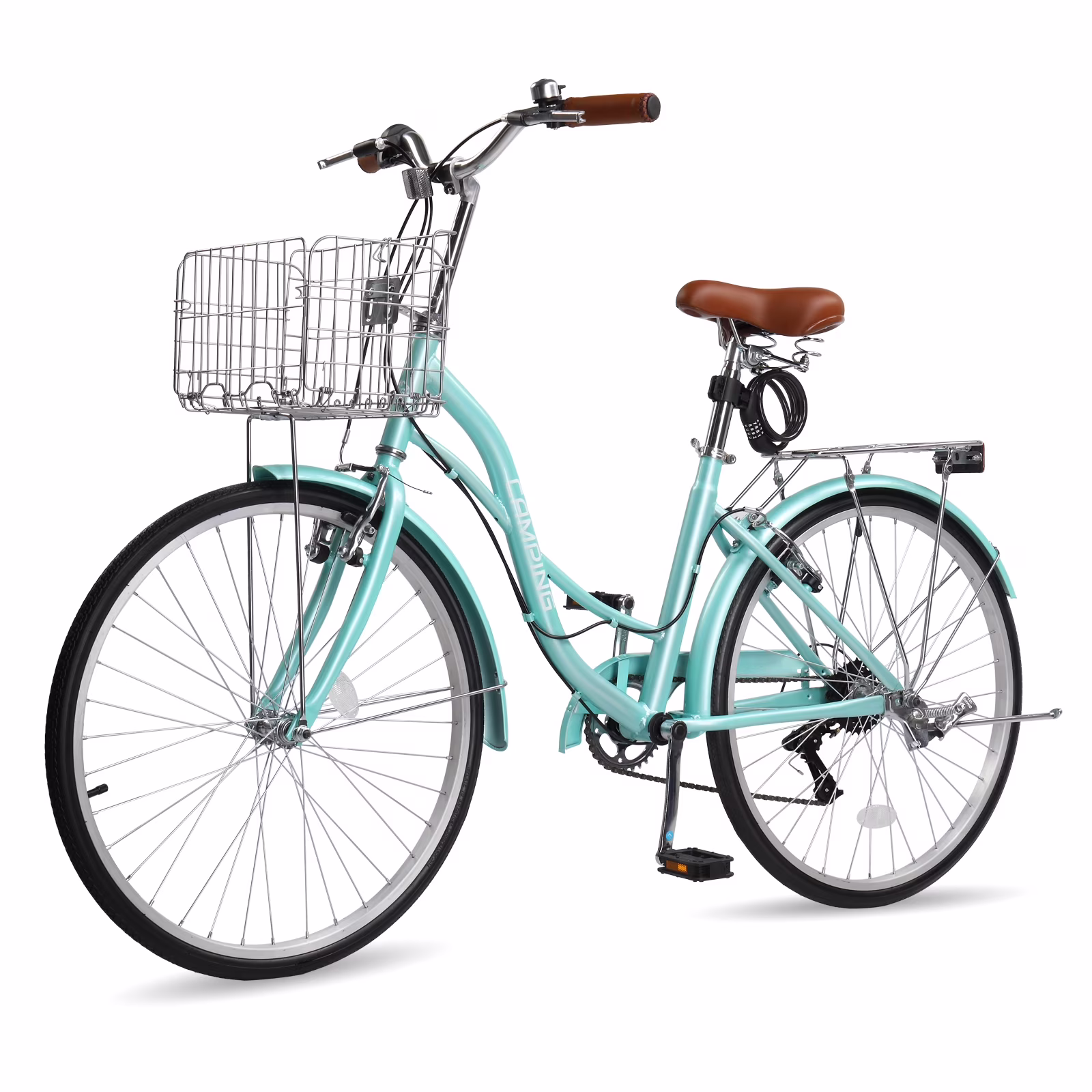 Ktaxon 24" Womens Bike, 7 Speed Cruiser Bike for Adults Women with Basket & Rack, Locks, Step Through City Bikes, Green