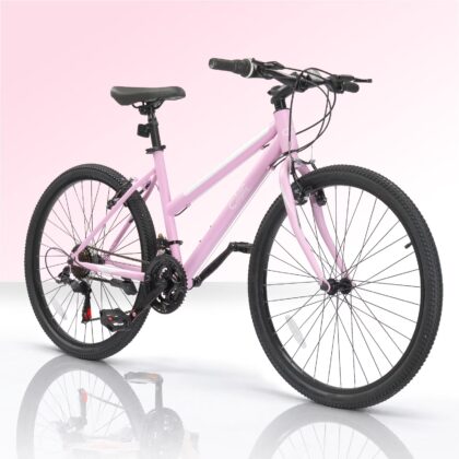 Ktaxon 24" Women's Mountain Bike, 21-Speed Adult MTB with Low-Step Frame, Dual V-Brakes, All-Terrain Tires, Pink