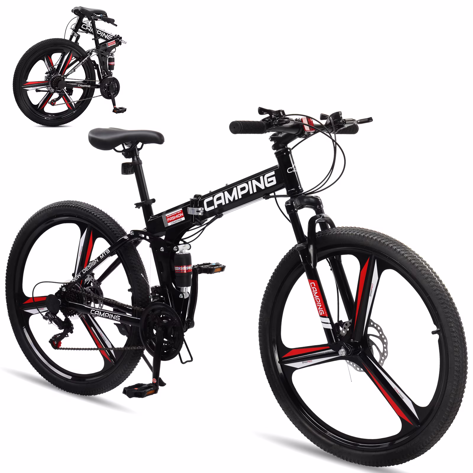 Ktaxon 26" Foldable Mountain Bike, Shimano 21 Speed, Front Rear Full Shock Absorption, Disc Brake Adult Bicycle
