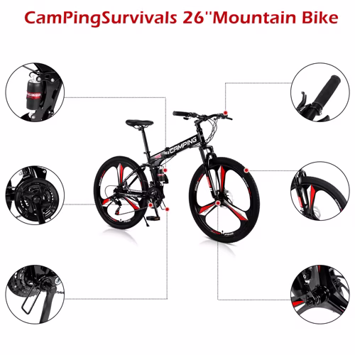 Ktaxon 26" Foldable Mountain Bike, Shimano 21 Speed, Front Rear Full Shock Absorption, Disc Brake Adult Bicycle - Image 5