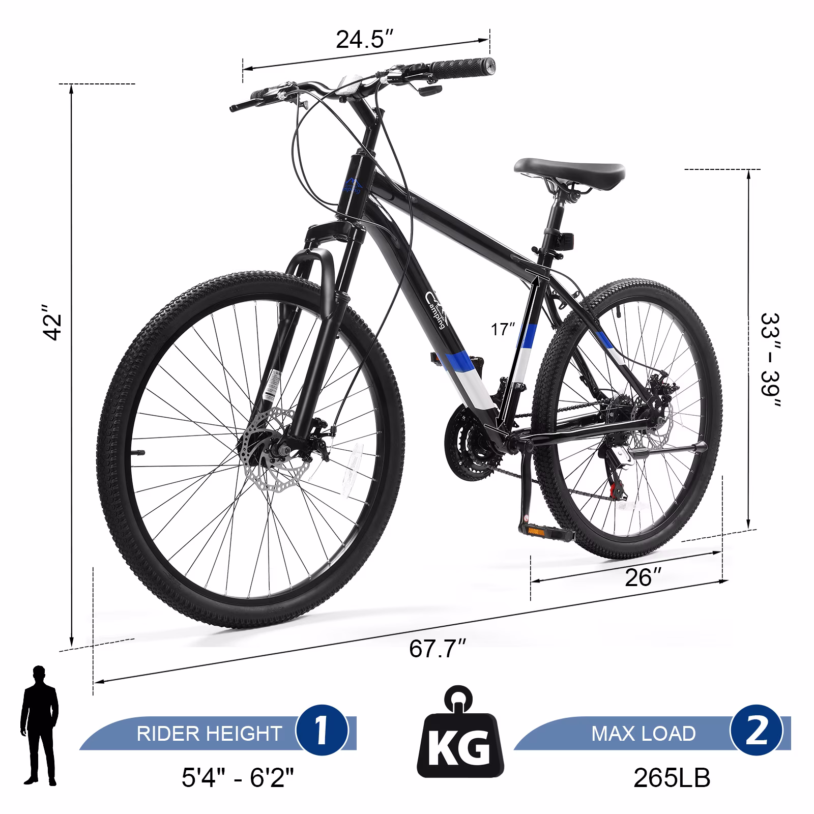 Ktaxon 26" Mountain Bike for Men, 21-Speed Adult Bike with Trigger Shifter, Front Suspension, Disc Brakes, 2.125" All-Terrain Tires, Black Blue - Image 4