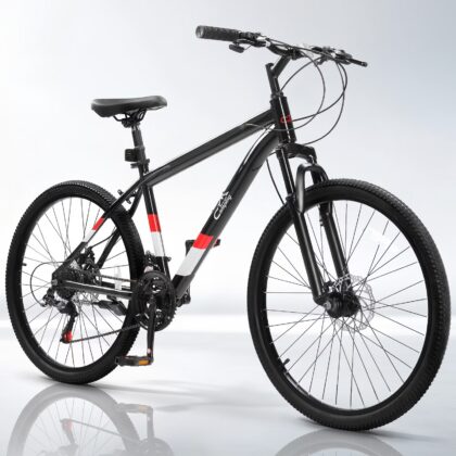 Ktaxon 26" Mountain Bike for Men, 21-Speed Adult Bike with Trigger Shifter, Front Suspension, Disc Brakes, 2.125" All-Terrain Tires, Black Red