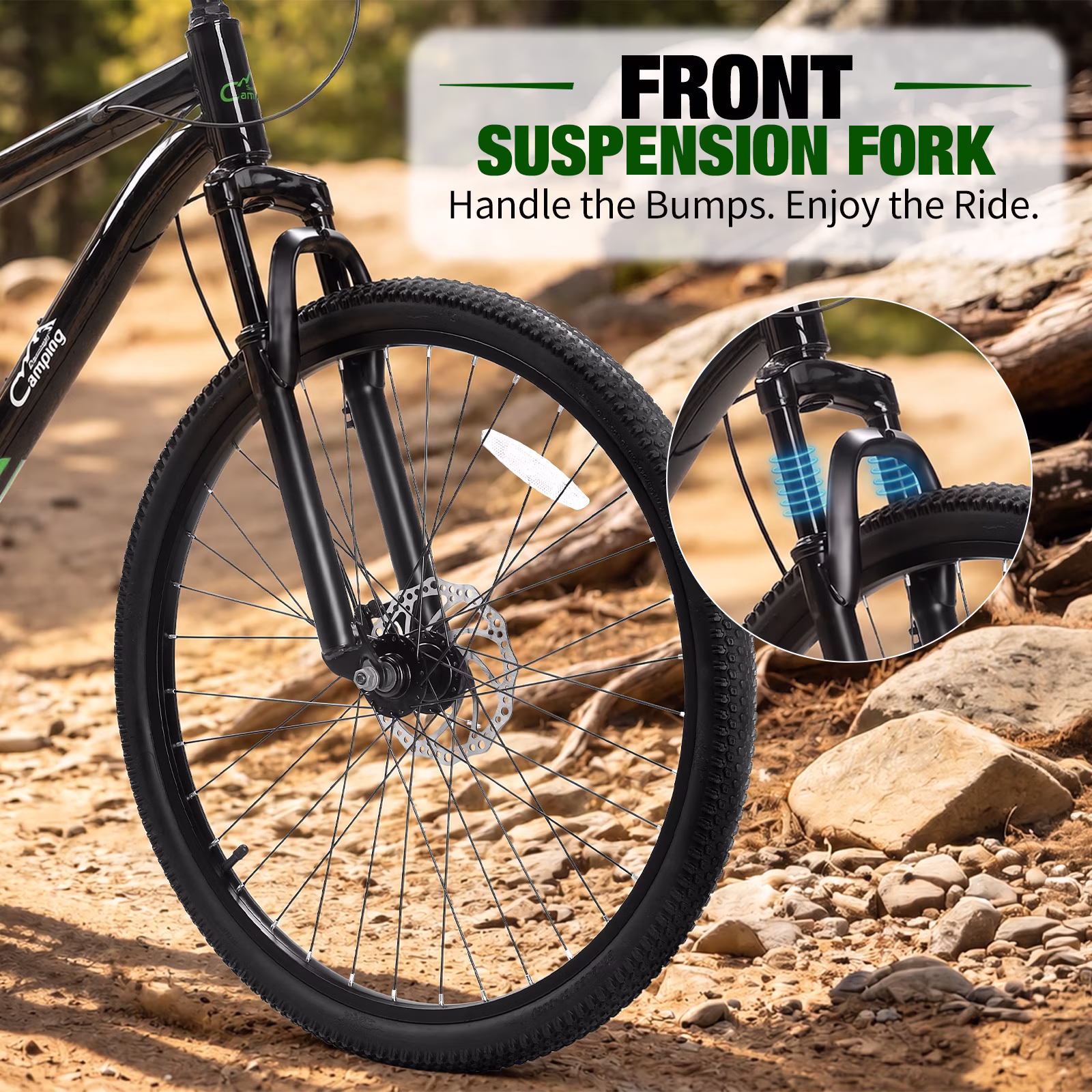 Ktaxon 26" Mountain Bike for Men, 21-Speed Adult Bike with Trigger Shifter, Front Suspension, Disc Brakes, 2.125" All-Terrain Tires,Black Green - Image 2