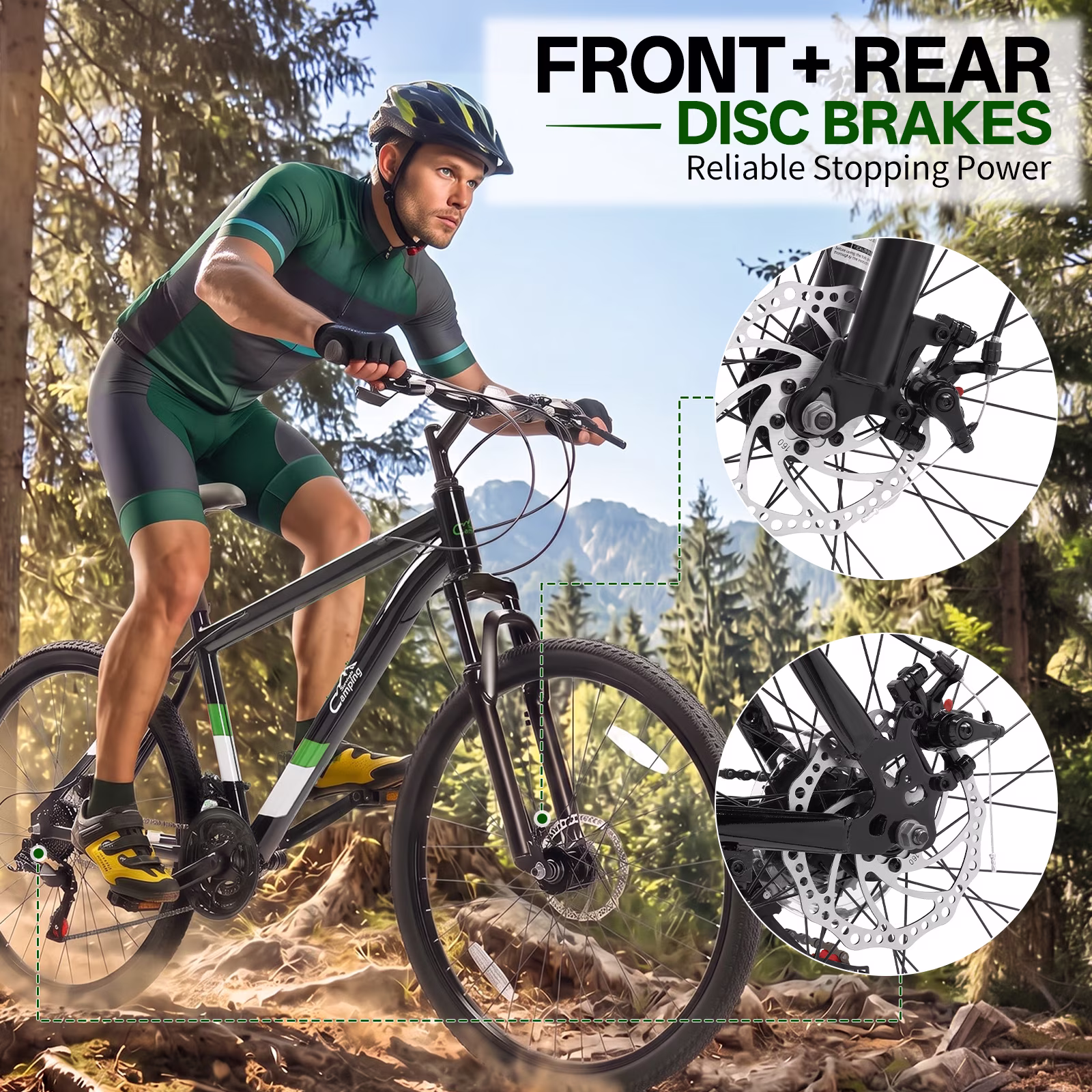 Ktaxon 26" Mountain Bike for Men, 21-Speed Adult Bike with Trigger Shifter, Front Suspension, Disc Brakes, 2.125" All-Terrain Tires,Black Green - Image 3