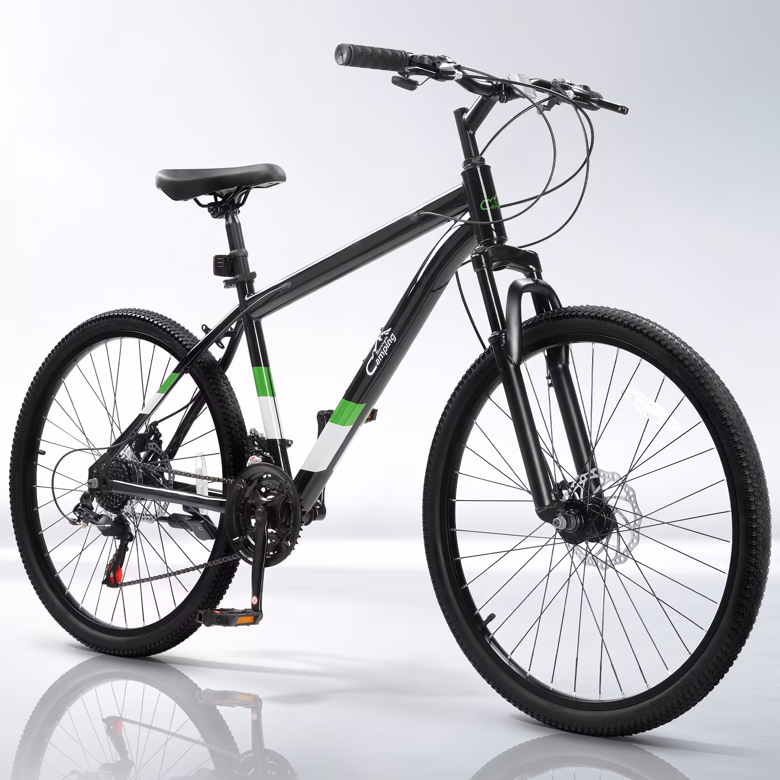 Ktaxon 26" Mountain Bike for Men, 21-Speed Adult Bike with Trigger Shifter, Front Suspension, Disc Brakes, 2.125" All-Terrain Tires,Black Green
