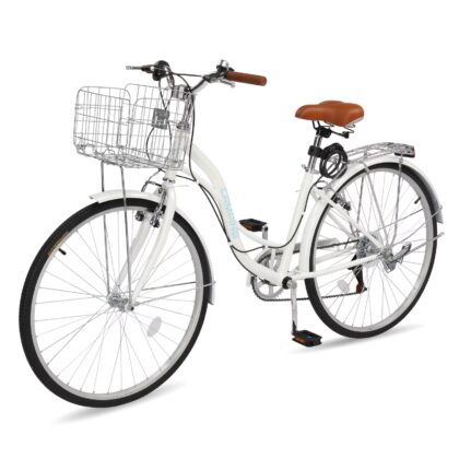Ktaxon 26" Womens Bike, 7 Speed Cruiser Bike for Adults Women with Lock Basket & Rack, Step Through City Bikes, White