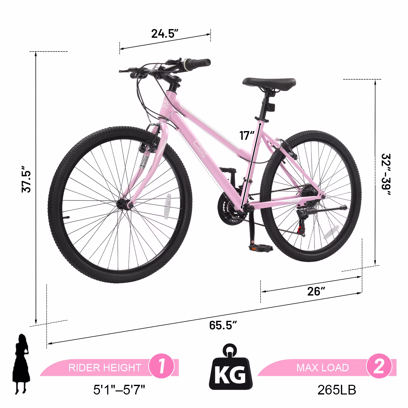 Ktaxon 26" Women's Mountain Bike, 21-Speed Adult MTB with Low-Step Frame, Dual V-Brakes, All-Terrain Tires, Pink - Image 2