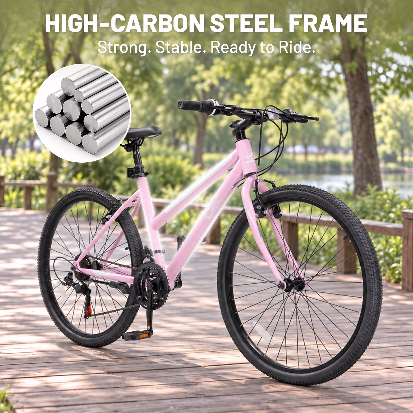 Ktaxon 26" Women's Mountain Bike, 21-Speed Adult MTB with Low-Step Frame, Dual V-Brakes, All-Terrain Tires, Pink - Image 3