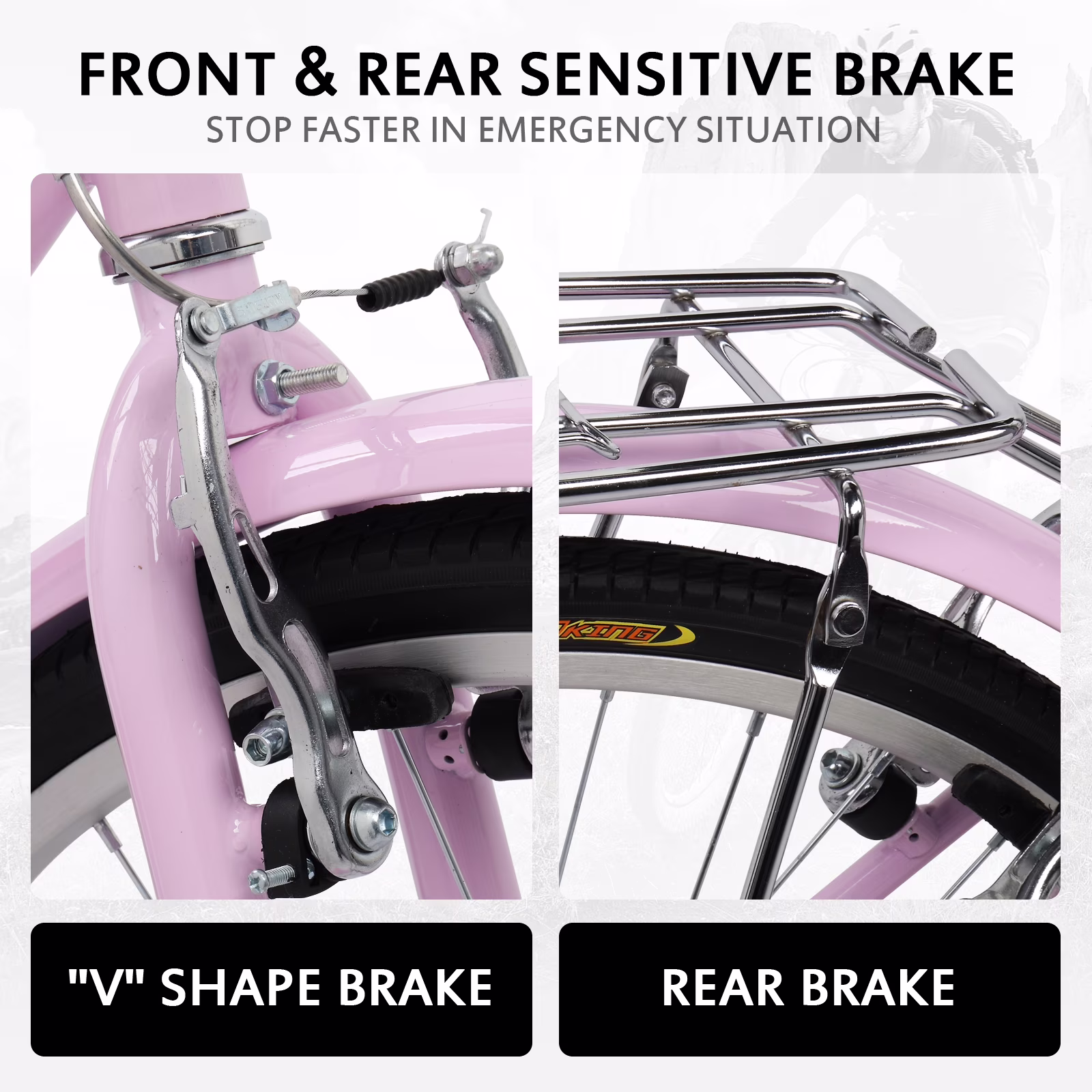 Ktaxon 26in Women Beach Cruiser Bike, Shimano 7‑Speed Adult City Commuter Bike with Basket, Pink - Image 4