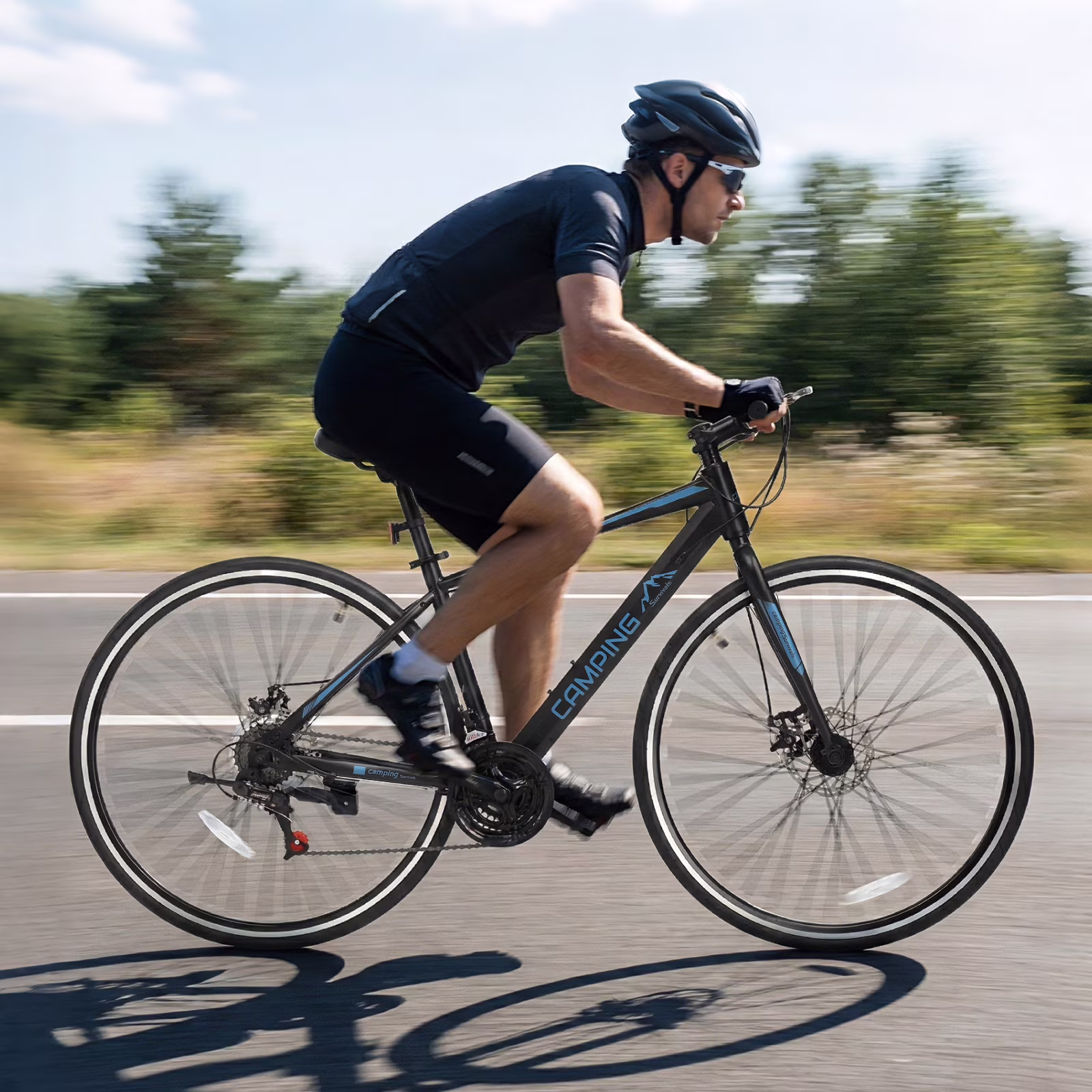 Ktaxon 700C Road Bike for Adults, 21 Speed City Commuter Bicycle, Dual Disc Brakes, Twist Shifter, High-Carbon Steel Hybrid Bikes, Black Blue - Image 2