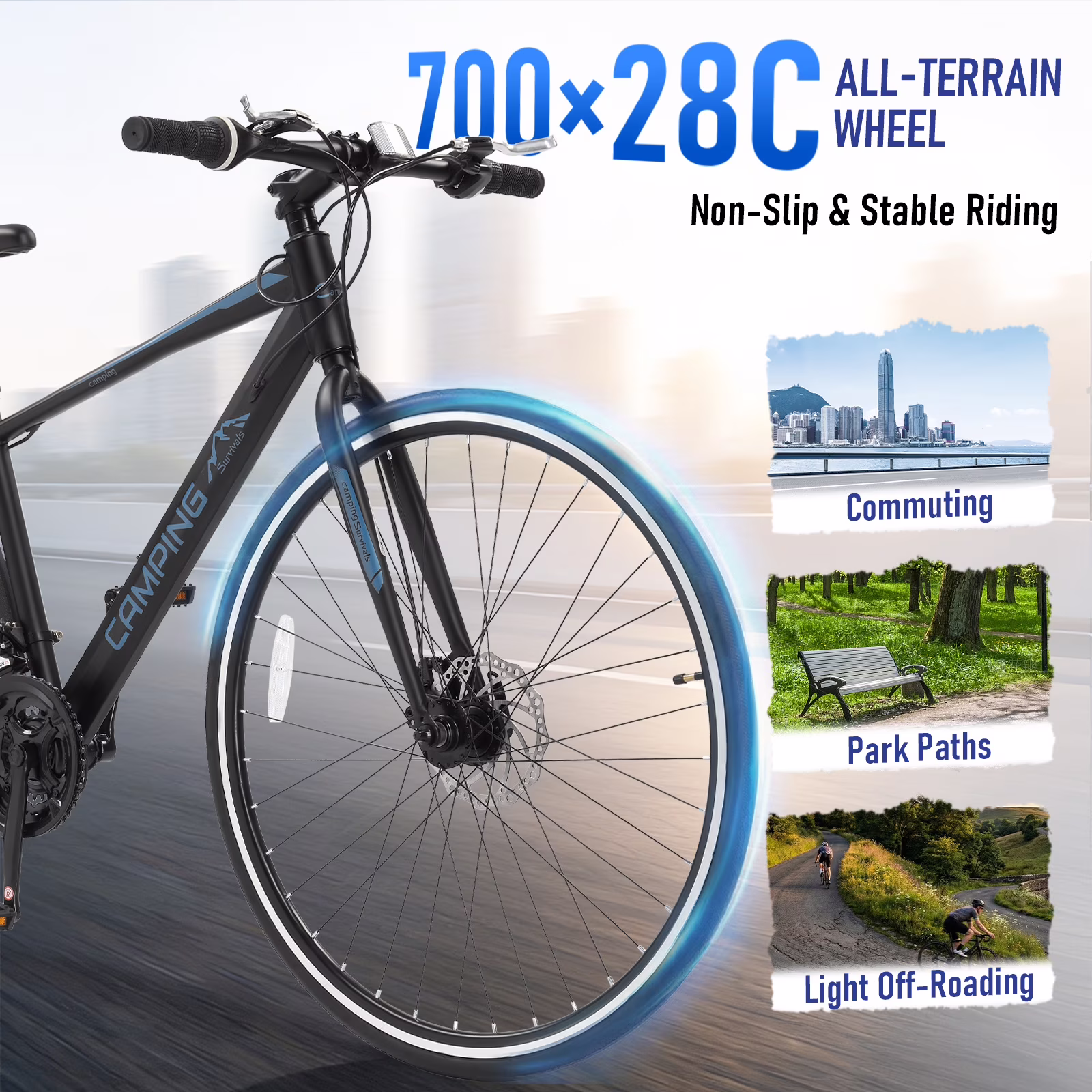 Ktaxon 700C Road Bike for Adults, 21 Speed City Commuter Bicycle, Dual Disc Brakes, Twist Shifter, High-Carbon Steel Hybrid Bikes, Black Blue - Image 5
