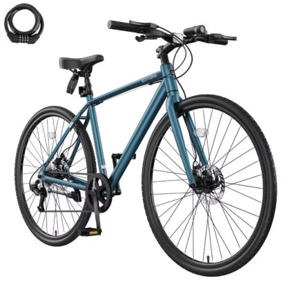 Lilypelle 700C City Road Bike，8-Speed Hybrid Bike w/ LED Headlight, Aluminum Frame, Fits Rider 5'7″ - 6'1″, Unisex, Adult