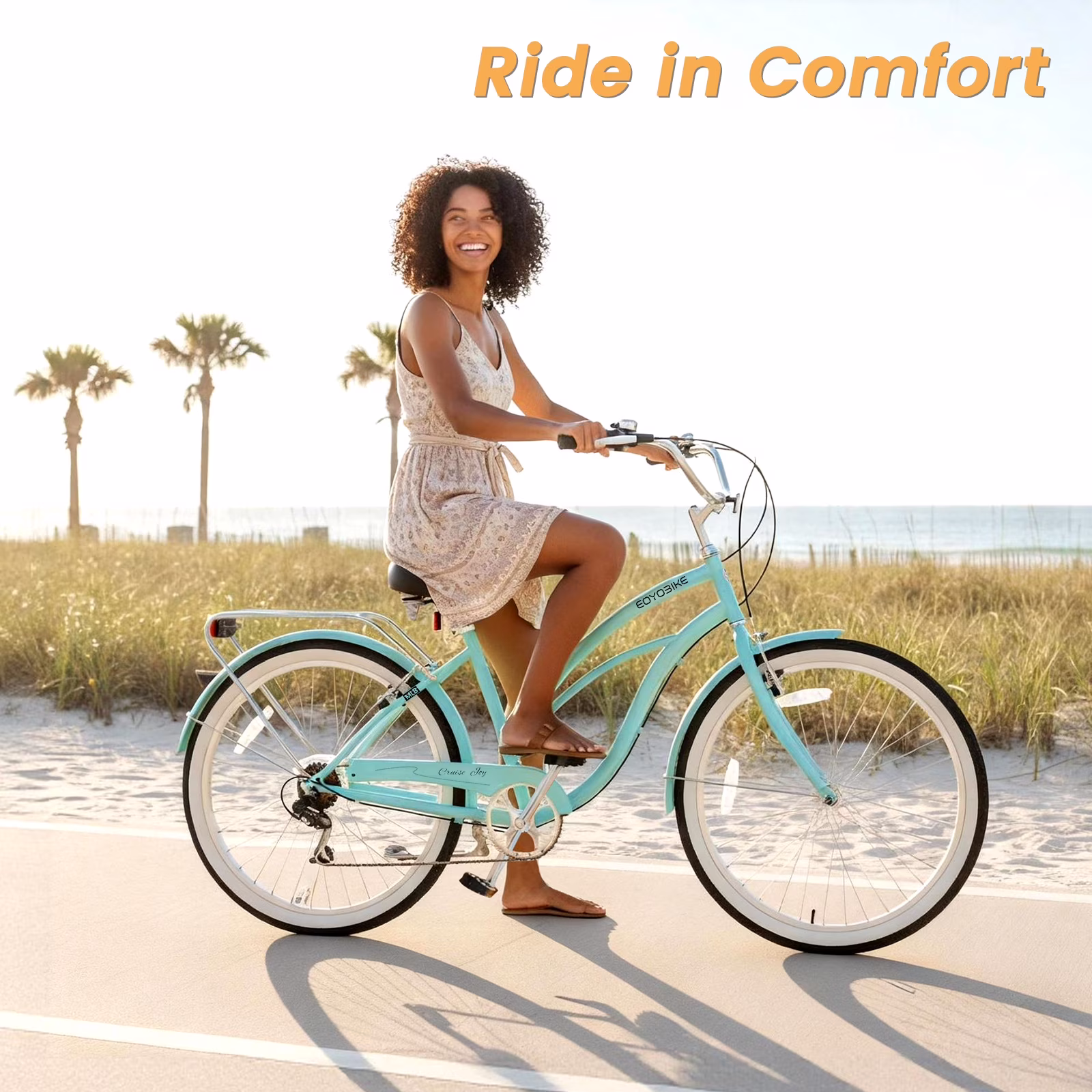 Lilypelle Adults Beach Cruiser Bicycle, 24" 26" Wheel 7 Speed Bike Fits Rider: 4'11"-6'2", Step Through Bikes for Commuting, Unisex - Image 5