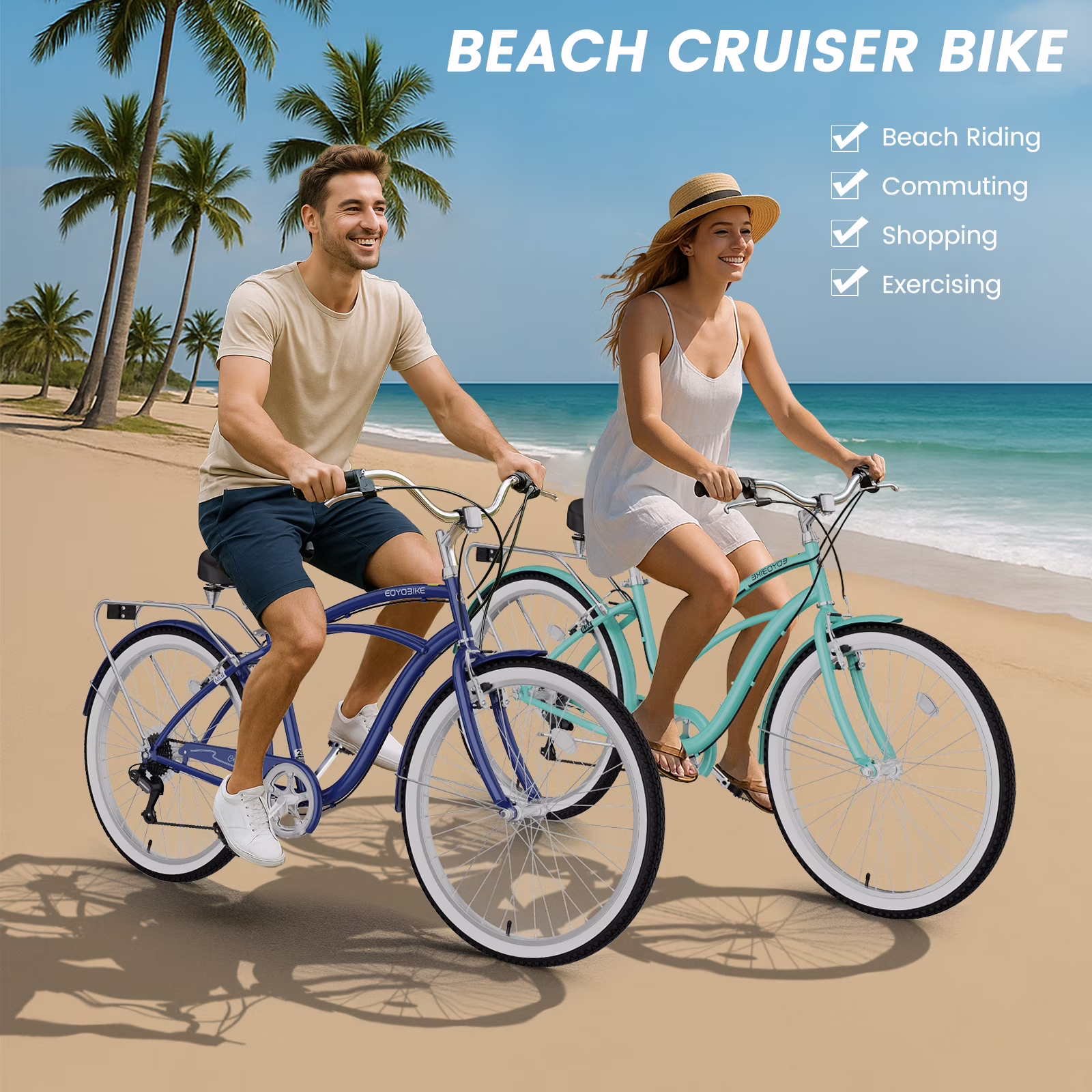 Lilypelle Adults Beach Cruiser Bicycle, 24" 26" Wheel 7 Speed Bike Fits Rider: 4'11"-6'2", Step Through Bikes for Commuting, Unisex - Image 3