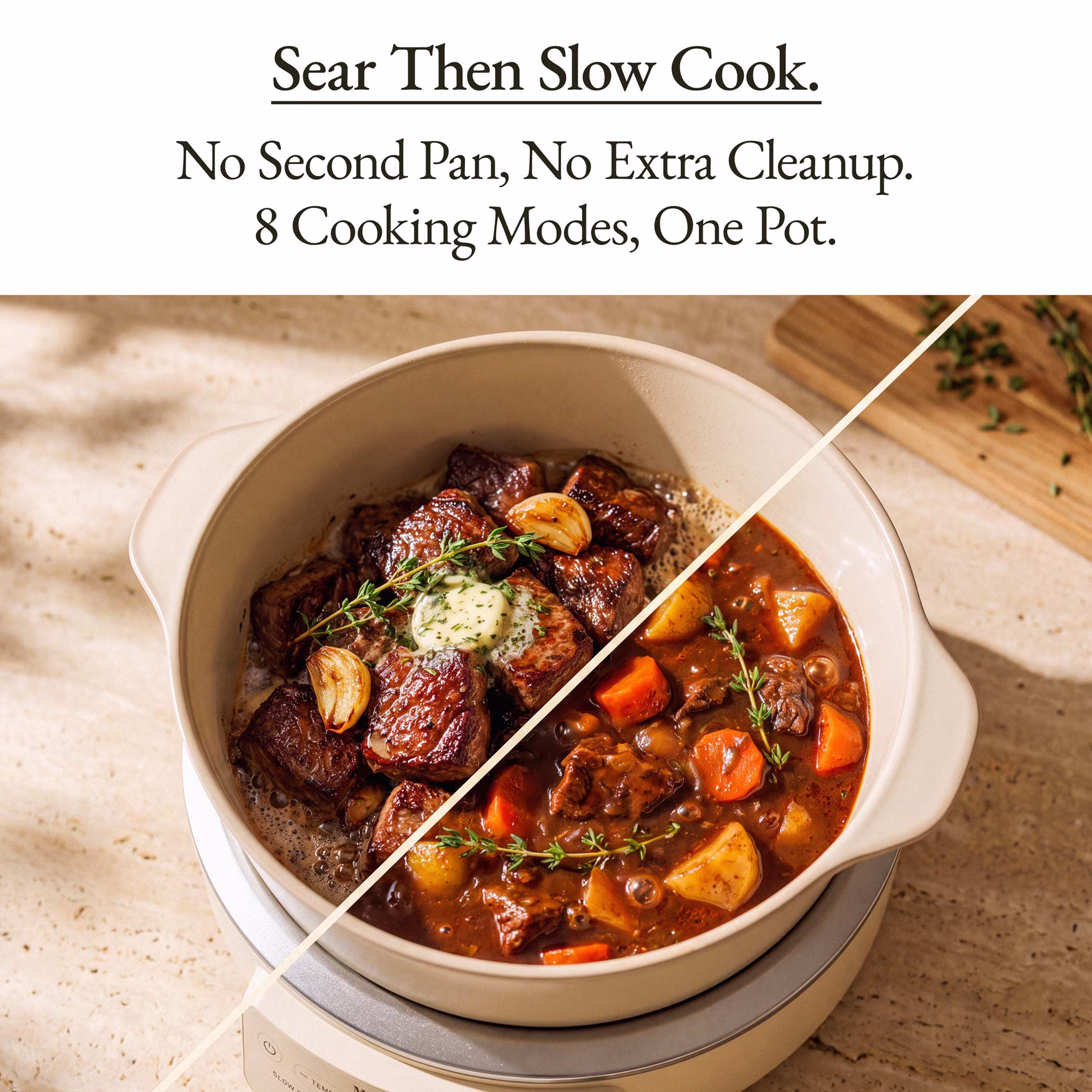 MAGNIFIQUE 4.5 Quart Cream White Round Claypot Multi-Cooker, Digital Slow Cooker with Removable Non-Toxic Pot - Image 3
