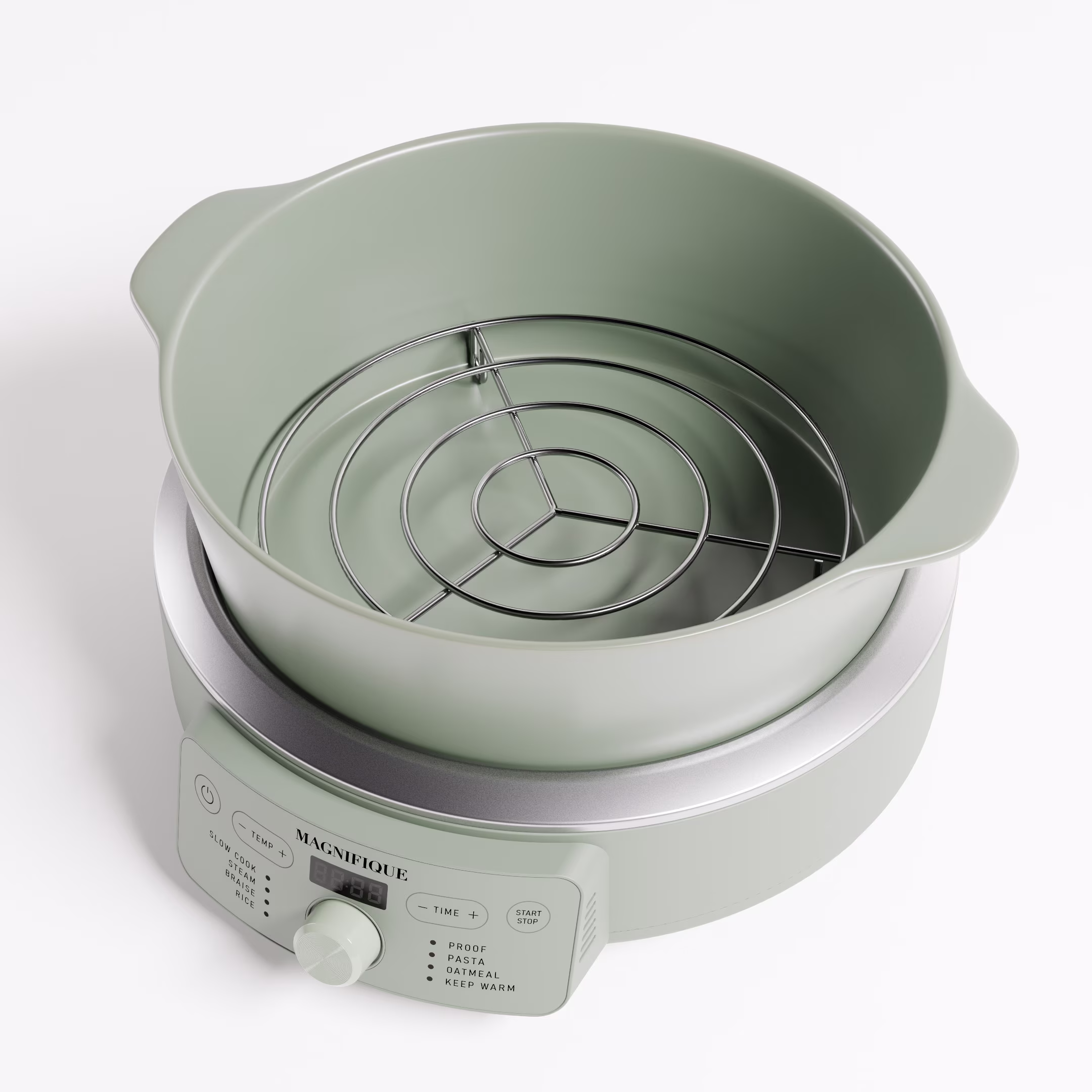 MAGNIFIQUE 4.5 Quart Olive Green Round Claypot Multi-Cooker, Digital Slow Cooker with Removable Non-Toxic Pot - Image 2