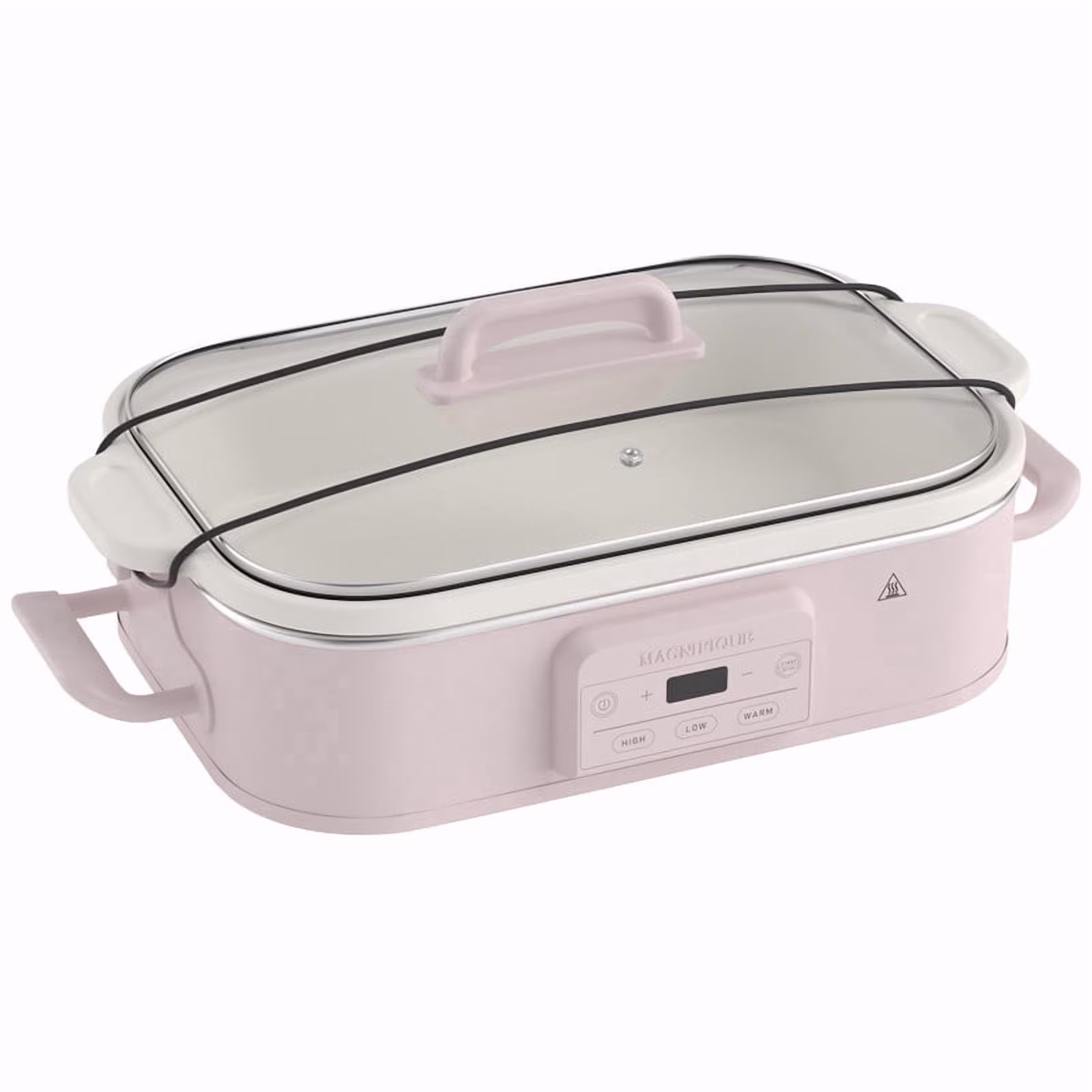 MAGNIFIQUE 4 Quart Pink Casserole Digital Slow Cooker, Premium Ceramic Bakeware for Oven
