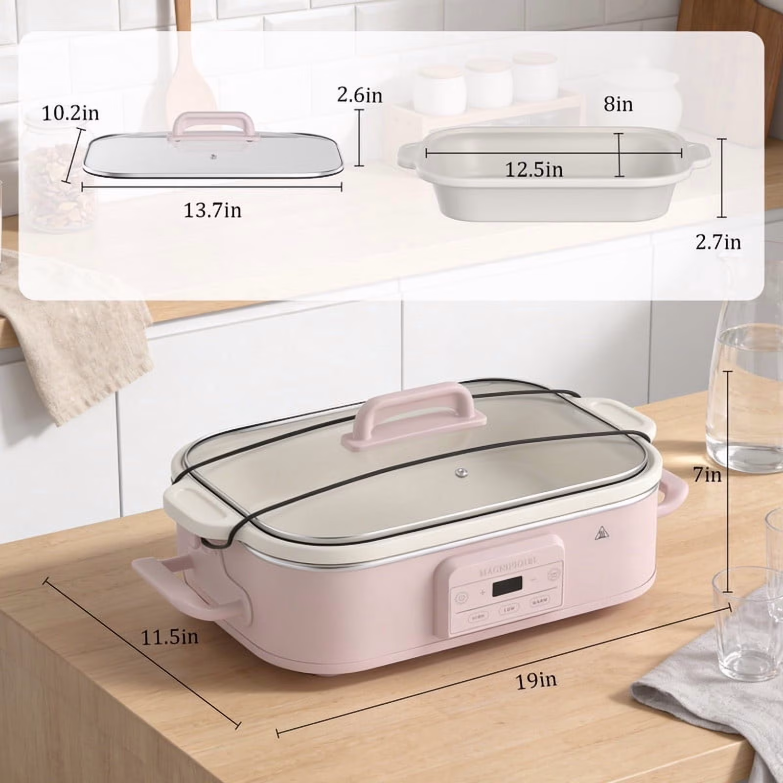 MAGNIFIQUE 4 Quart Pink Casserole Digital Slow Cooker, Premium Ceramic Bakeware for Oven - Image 5