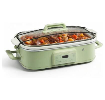 MAGNIFIQUE 4 Quart Programmable Slow Cooker Nonstick Ceramic Pot Sage Green Small Kitchen Appliance for Family Dinners Heat Settings Serves 6 People