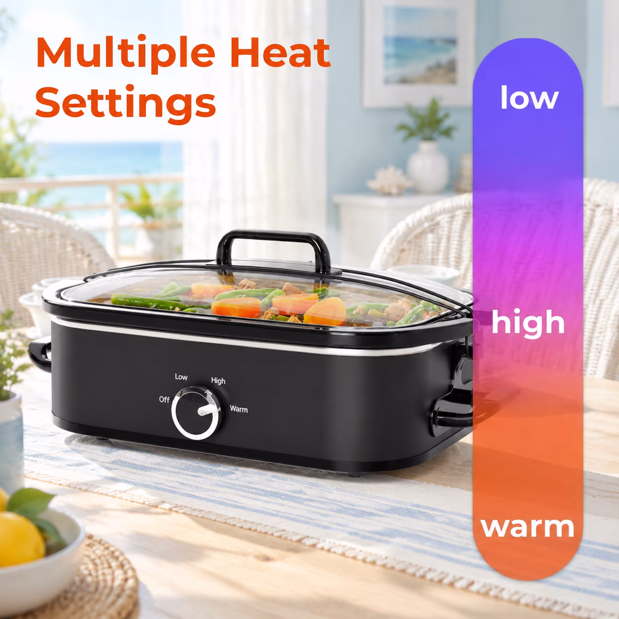 Manual Black 4 Quarts Slow Cooker, Square Kitchen Small Appliance for Family Dinners - Image 5