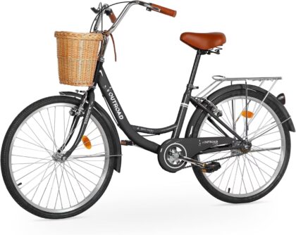 Marknig Cruiser Bike, 26 inch Beach & City Cruiser Bicycle for Adult Men and Women with Carbon Steel Frame and Rear Rack/Basket,Black