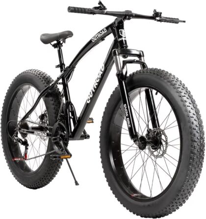 Marknig Fat Tire Mountain Bike with 26 inch Wheels, 21 Speed Bicycle with High Carbon Steel Frame, Double Disc Brake and Front Suspension Anti-Slip for Adults, Black