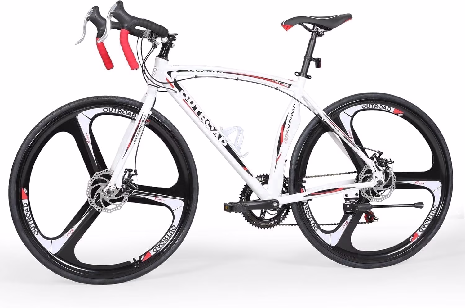 Marknig Road Bike, 14-Speed 700C Racing Bike for Adults with Lightweight Aluminum Frame and Dual Disc & V-Brakes, Commuter Bicycle for Men & Women, Smooth-Riding Fitness & City Bike, White & Red