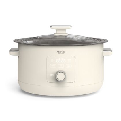 Martha Stewart 8 QT Slow Cooker, Programmable with Timer, 3 Heat Settings, Nonstick Ceramic, Linen Cream