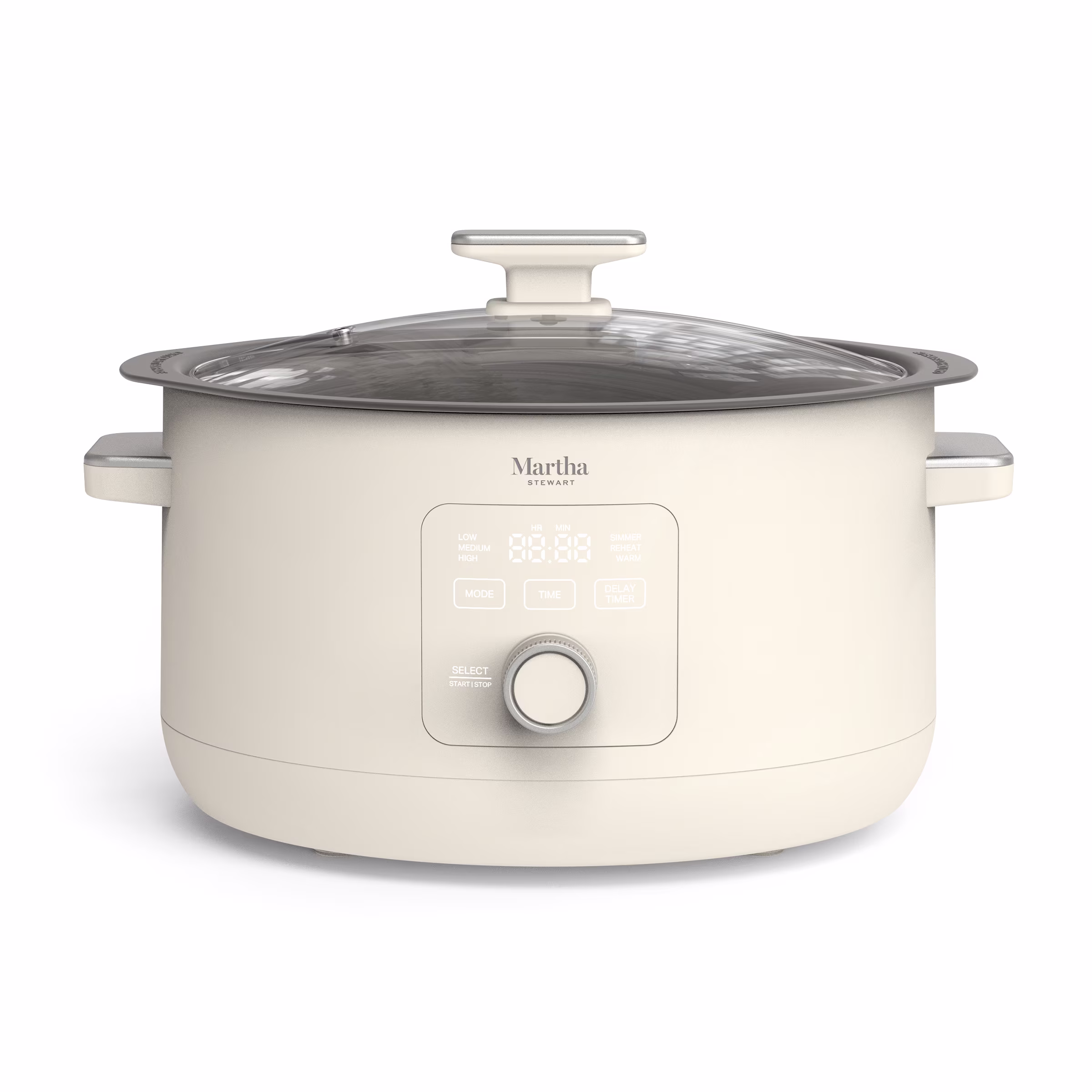 Martha Stewart 8 QT Slow Cooker, Programmable with Timer, 3 Heat Settings, Nonstick Ceramic, Linen Cream