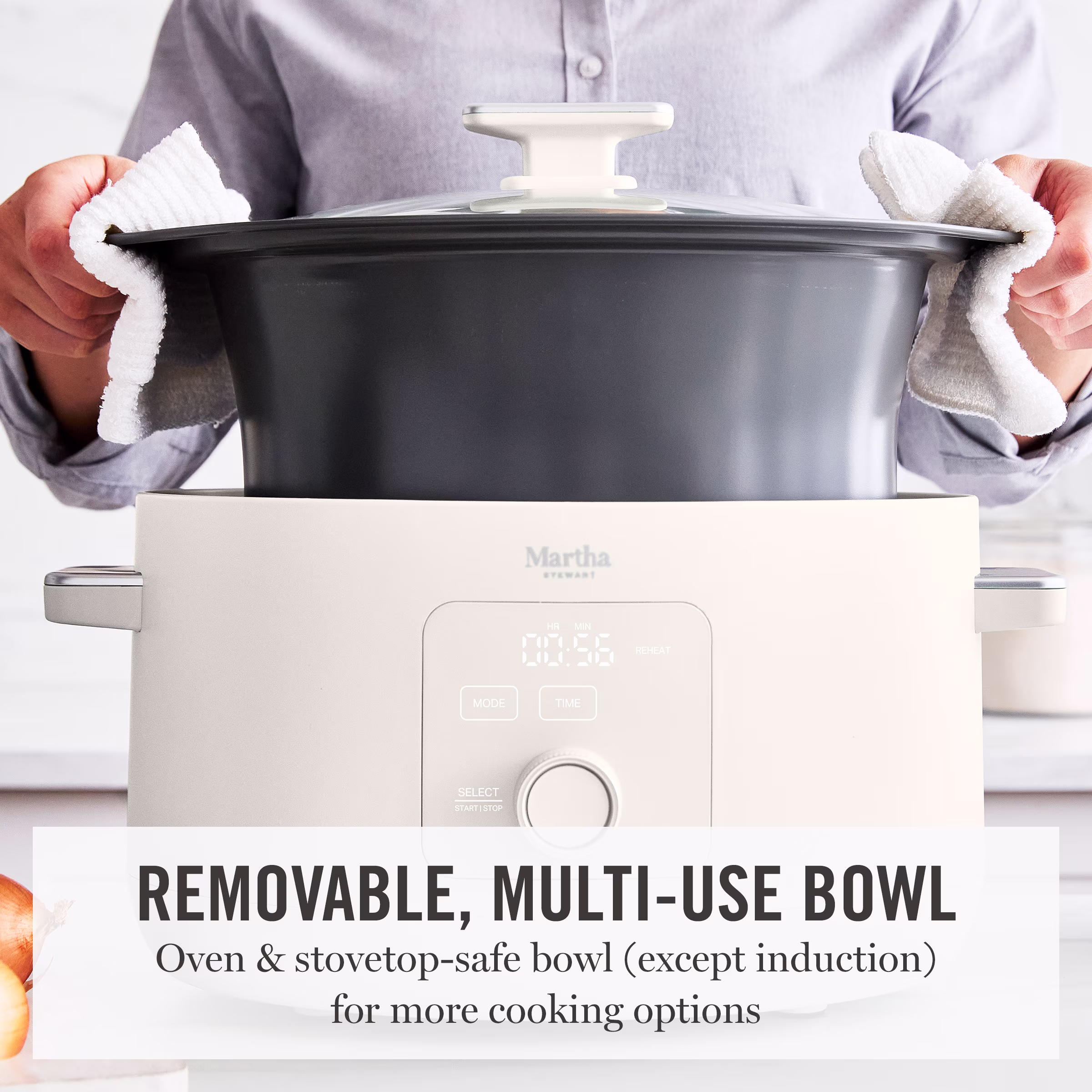 Martha Stewart 8 QT Slow Cooker, Programmable with Timer, 3 Heat Settings, Nonstick Ceramic, Linen Cream - Image 5