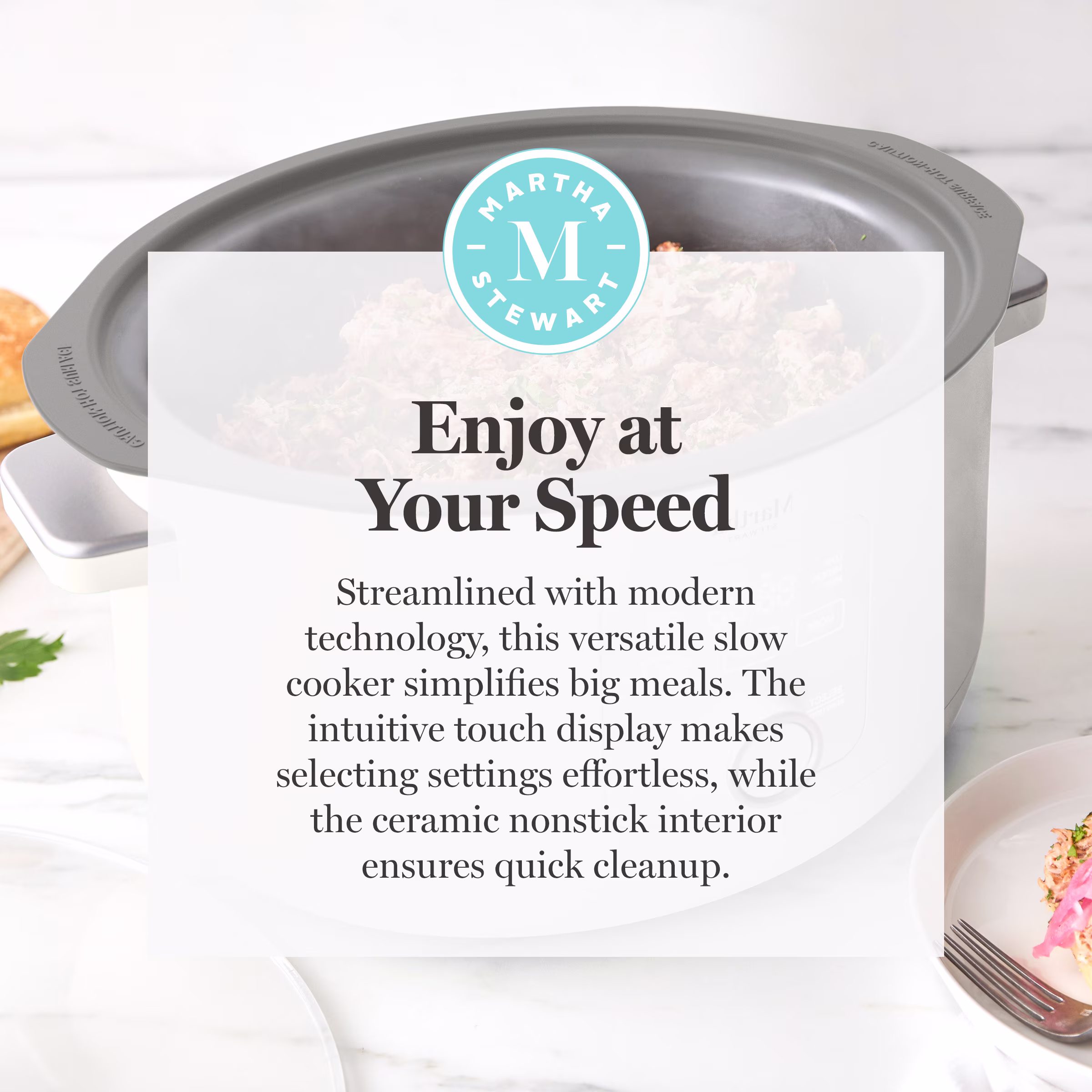 Martha Stewart 8 QT Slow Cooker, Programmable with Timer, 3 Heat Settings, Nonstick Ceramic, Linen Cream - Image 3