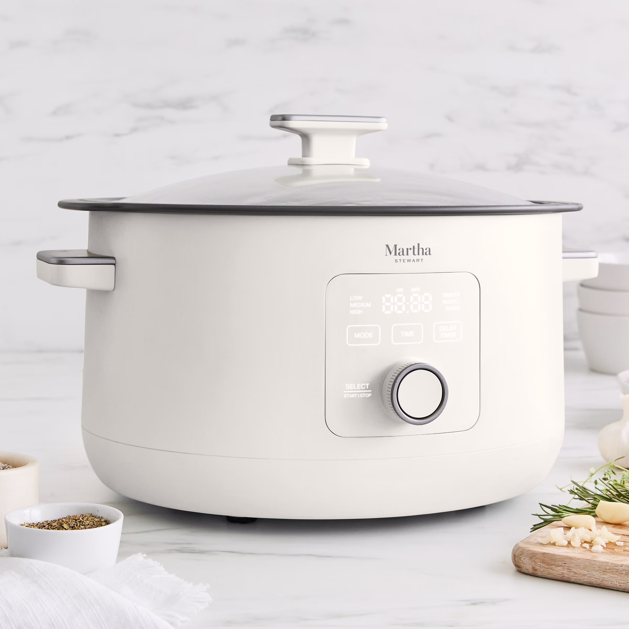 Martha Stewart 8 QT Slow Cooker, Programmable with Timer, 3 Heat Settings, Nonstick Ceramic, Linen Cream - Image 4