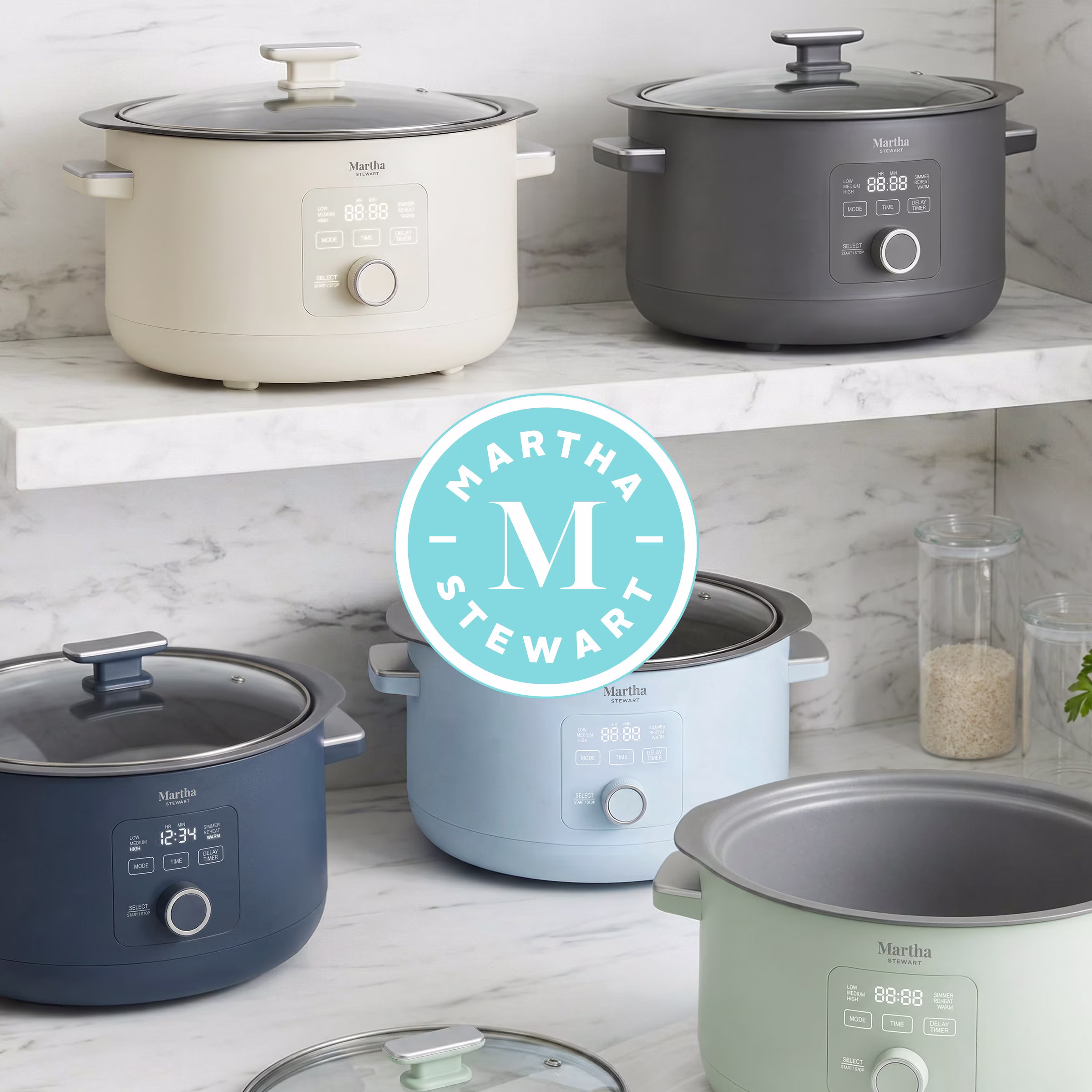 Martha Stewart 8 QT Slow Cooker, Programmable with Timer, 3 Heat Settings, Nonstick Ceramic, Linen Cream - Image 2