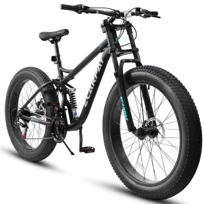 Men's 26" Full-Suspension Fat Tire Bike, 21-Speed Drivetrain & Disc Brakes for Trail Riding-Black