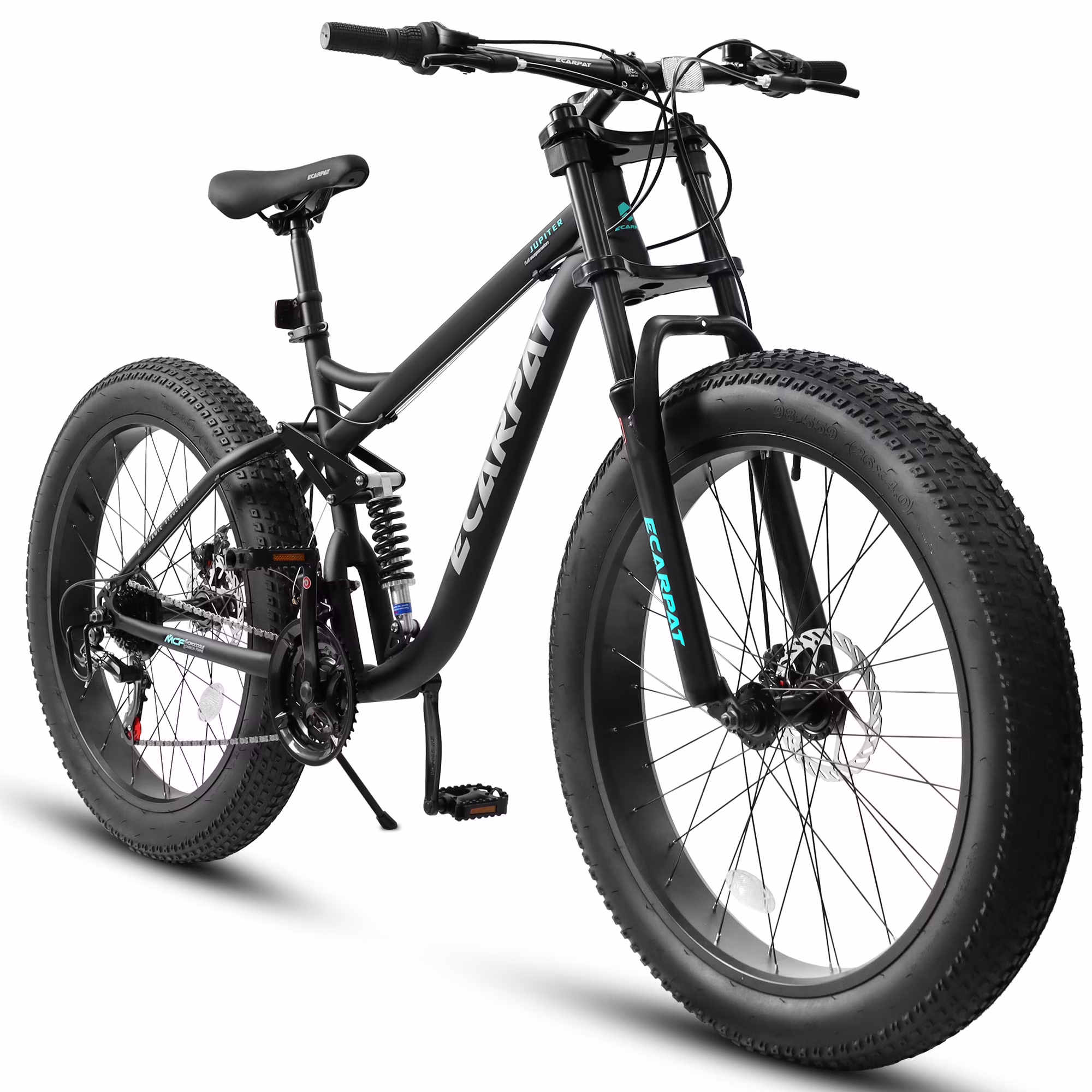 Men's 26" Full-Suspension Fat Tire Bike, 21-Speed Drivetrain & Disc Brakes for Trail Riding-Black