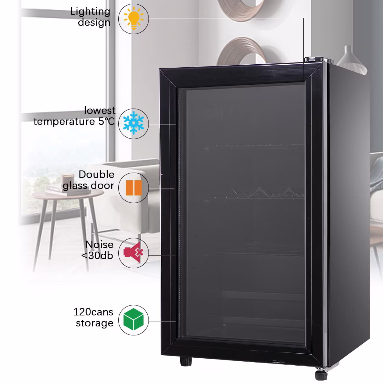 Mini Fridge 120 Can Beverage Refrigerator Cooler, 3.2 Cu.Ft Drink Fridge for Soda Wine Beer, Adjustable Temperature,Black - Image 2
