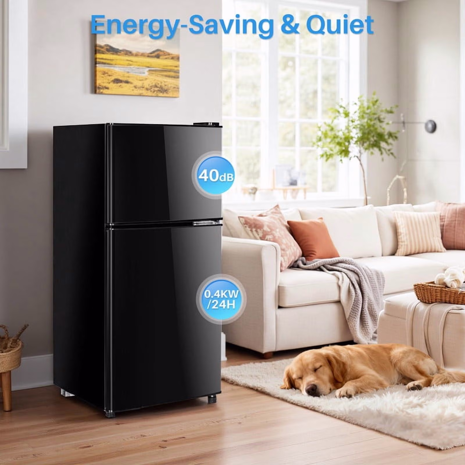 Mini Fridge with Freezer, 2.4 Cu.ft Compact Dual-Door Refrigerator for Bedroom, Dorm, Office, Black - Image 3