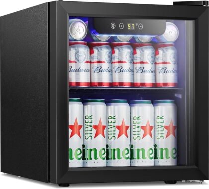 Moifoi, 1.3 Cu.ft.12 Bottle Wine Cellar, Mini Fridge 48 Can Beverage Refriger Countertop Drink Cooler for Beer,Black